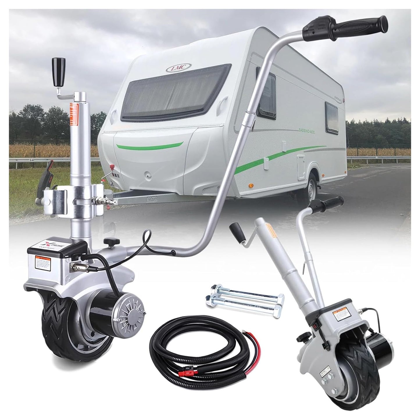 BeoyNot Electric Trailer Dolly,5000lbs Towing Capacity,12V 350W Trailer Wheel,23 ft/min Moving Speed,12.6''-16.5'' Adjustable Clamp Height & 7.5'' Rubber Tire,for Moving Trailer Caravan Boat