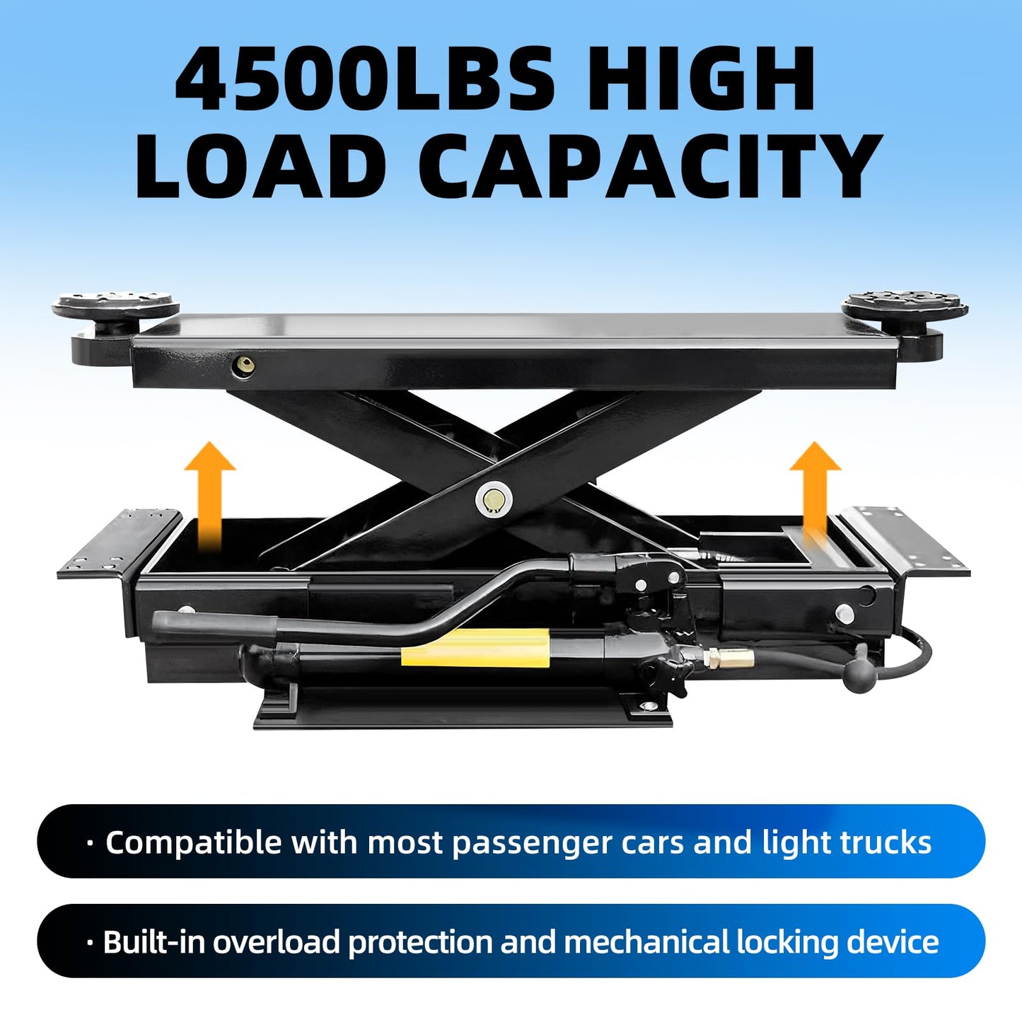 4500 Lb Rolling Scissor Jack, Manual Pump Rolling Bridge Jack for 4 Post Lift, Adjustable Width with 3 Locking Positions