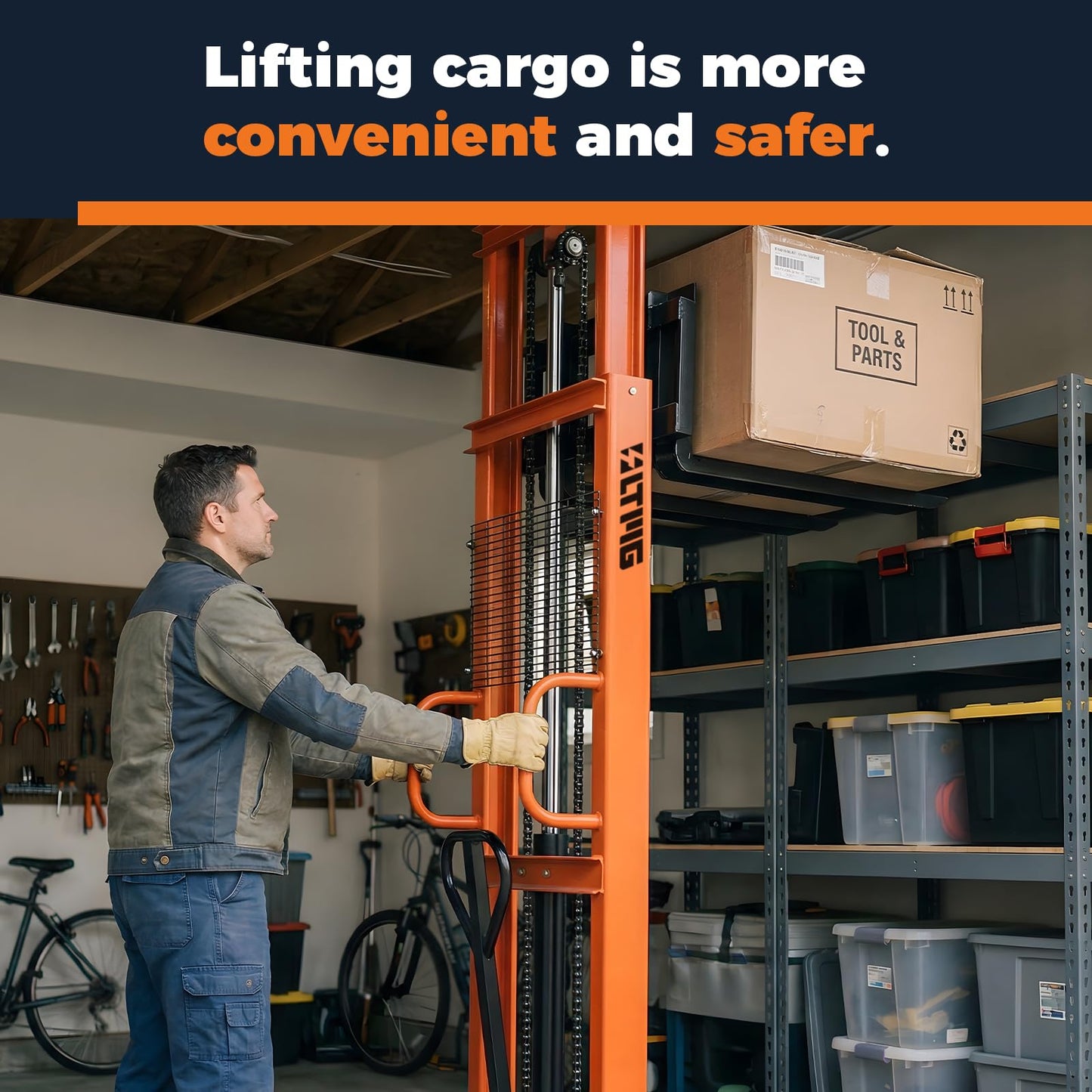 LTMG Manual Stacker Hand Pallet Forklift 2200 lbs Capacity Hydraulic Material Lift 62.99" Lift Height Multifunctional Pallet Truck Manual with Adjustable Forks