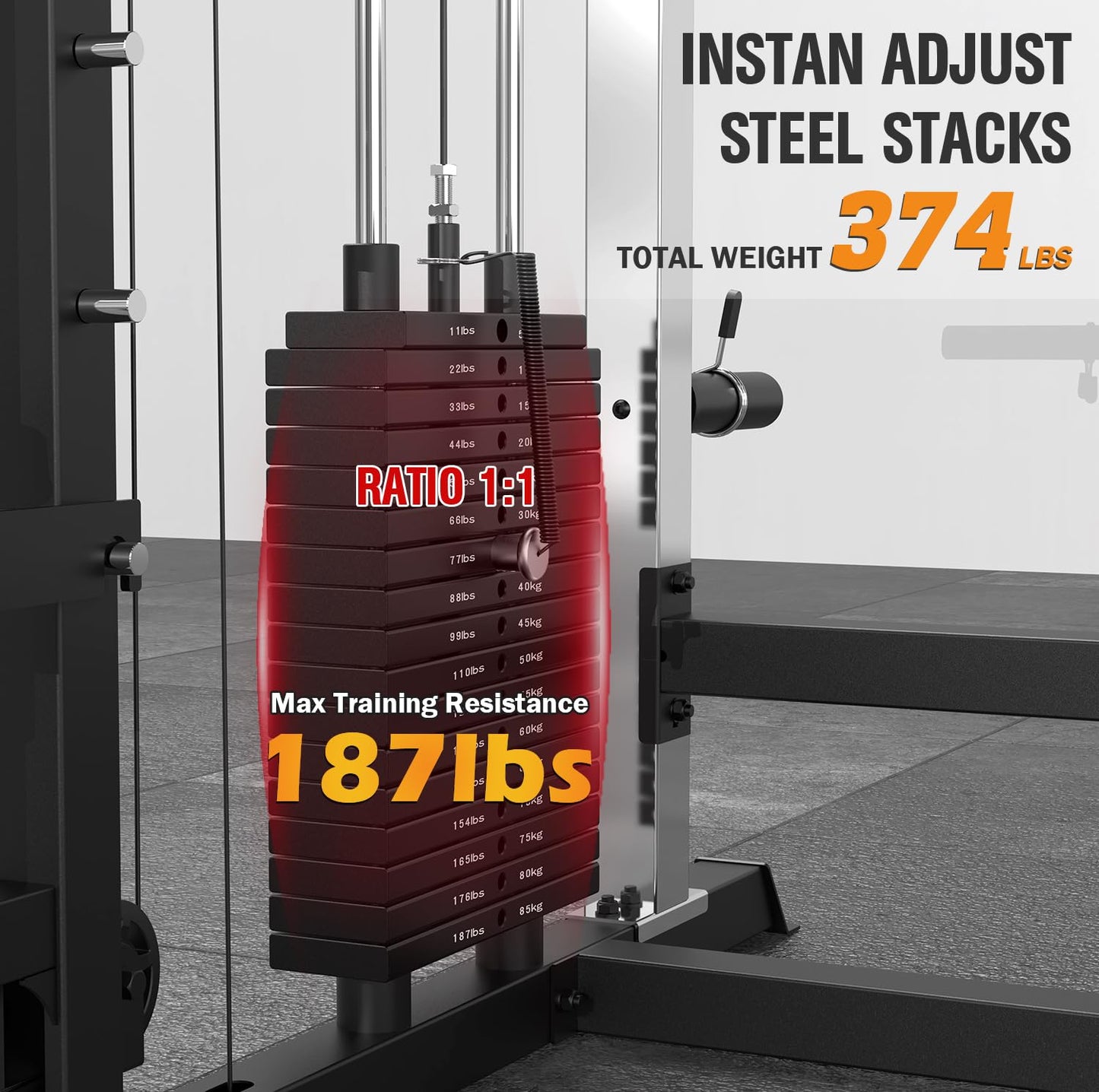 DONOW Smith Machine with Weight Stacks, Heavy Duty Home Gym System Power Cage Cable Crossover Machine Multi-Functional Trainer Ratio 1:1