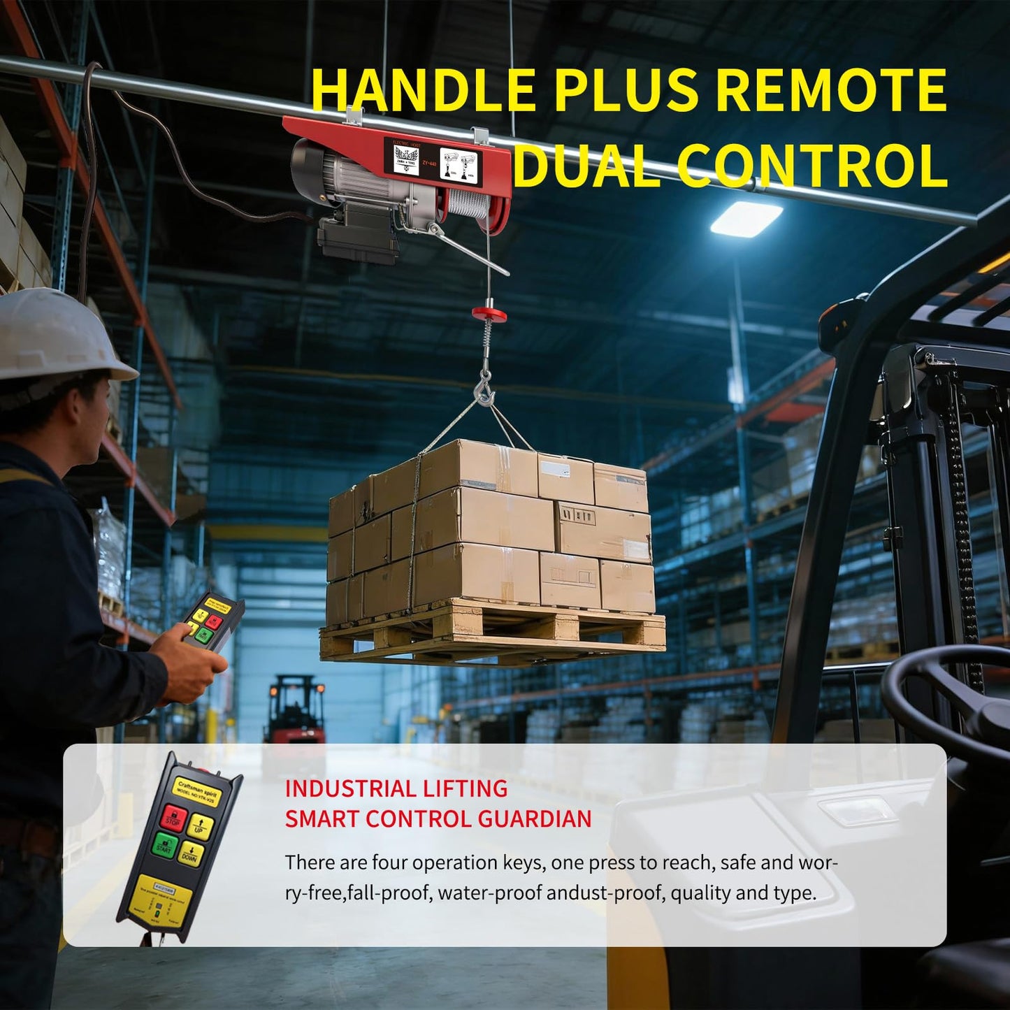 ZHAN · YING Electric Hoist with Wireless Remote Control, 110v 440lbs Electric Hoist with Remote Control, 40ft/20ft Lifting Height Motor, Lift Hoist for Factories Warehouses Construction Site Attic