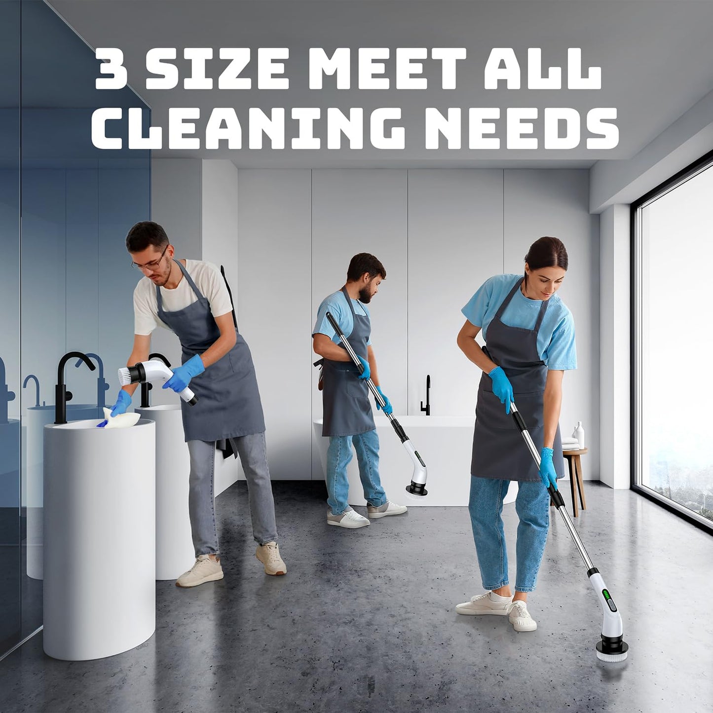Electric Spin Scrubber for Bathroom: Shower Scrubber with Long Handle, Dual Speed Cordless Power Cleaning Scrub, 7 Brush Heads, IPX7 Waterproof Heavy Duty Cleaner Tools for Tub Tile Grout Wall