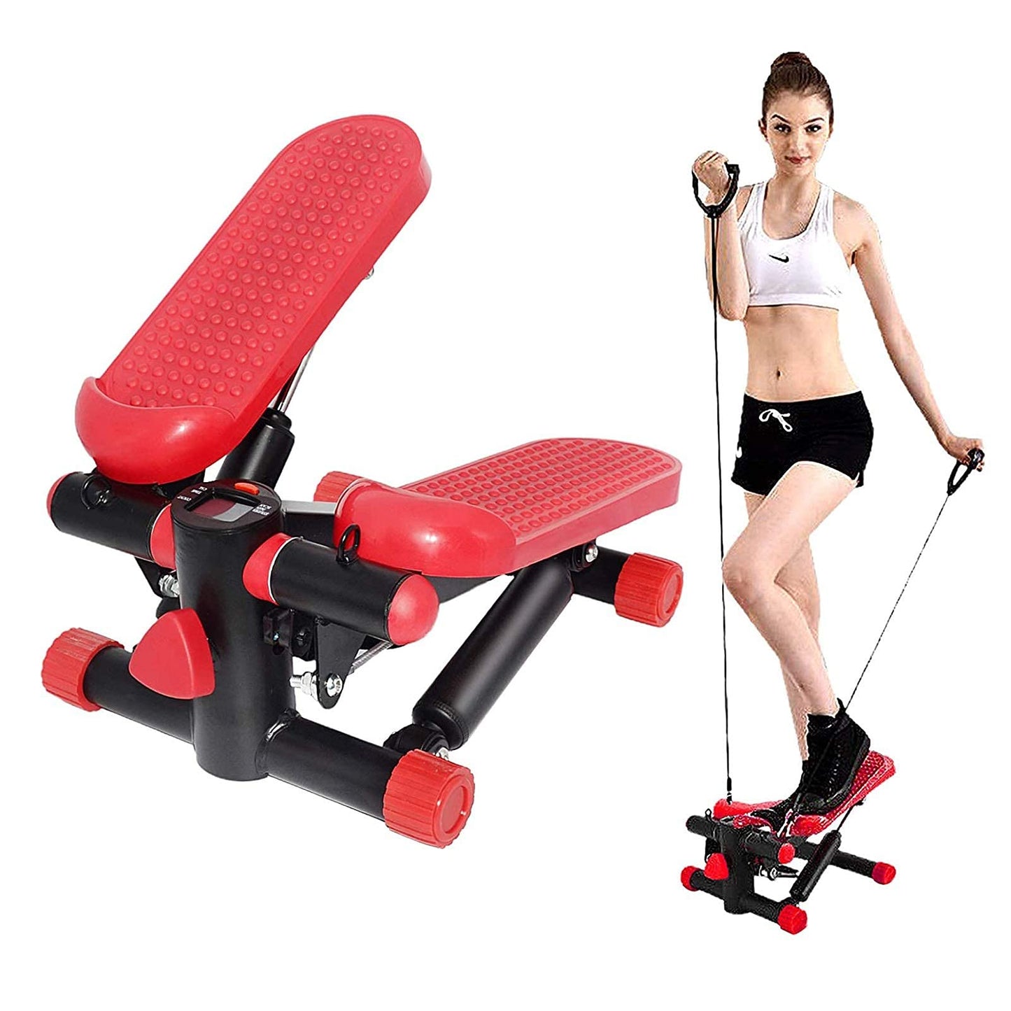 Mini Stepper, Portable Fitness Stair Stepper Adjustable Fitness Exercise Machine with Resistance Bands & Display