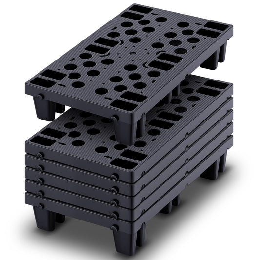 Singhoow 6 Pcs Plastic Pallets for Basement Storage Nestable Moisture Waterproof Lightweight Floor Pallets with Breathable Grid for Indoor Outdoor Supermarket Warehouse (19.6 x 11.8 x 3.9 Inch,Black)