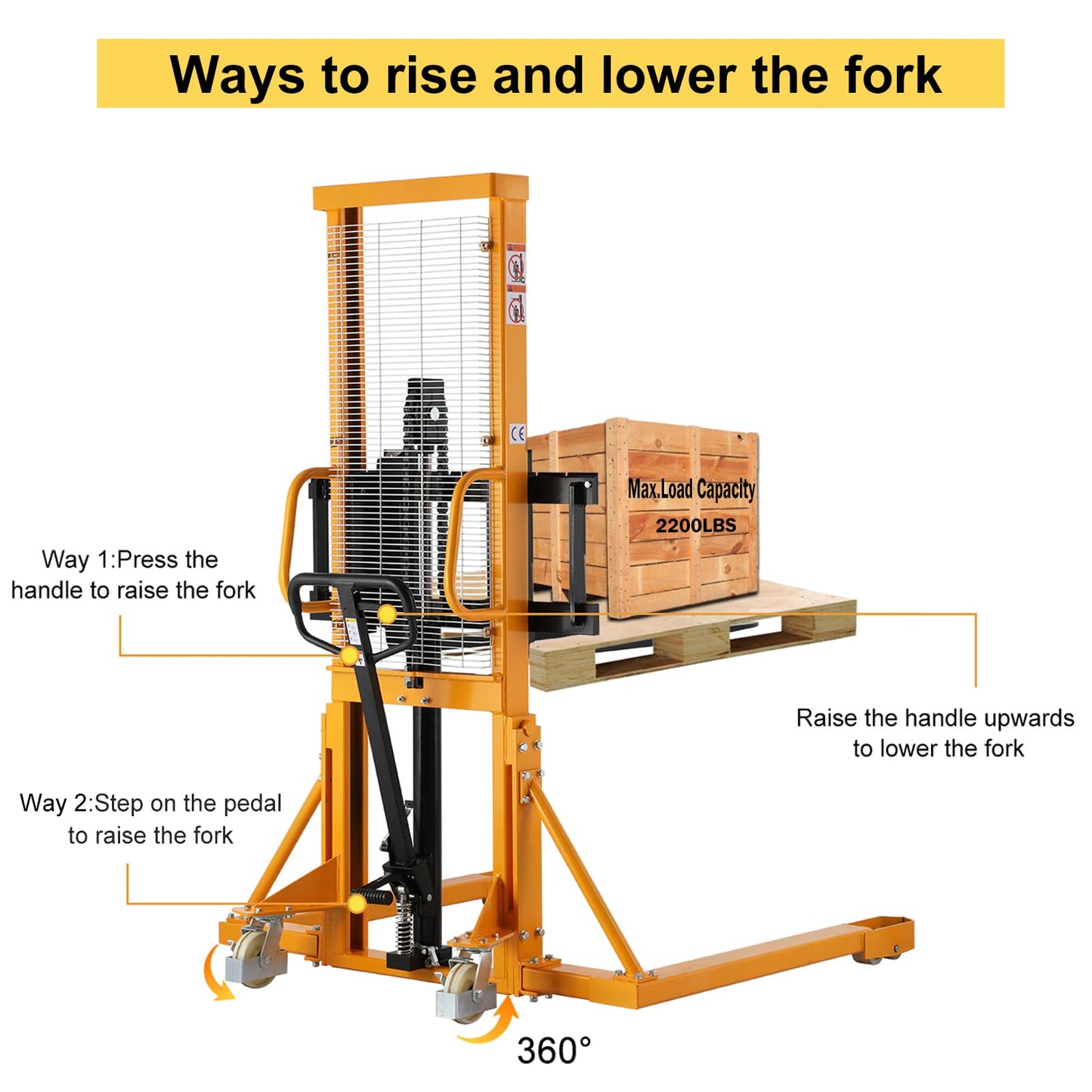 APOLLOLIFT Manual Forklift Pallet Straddle Legs Stacker Material Lifter 63" Lifting Height 2200lbs Max.Capacity-2PCS