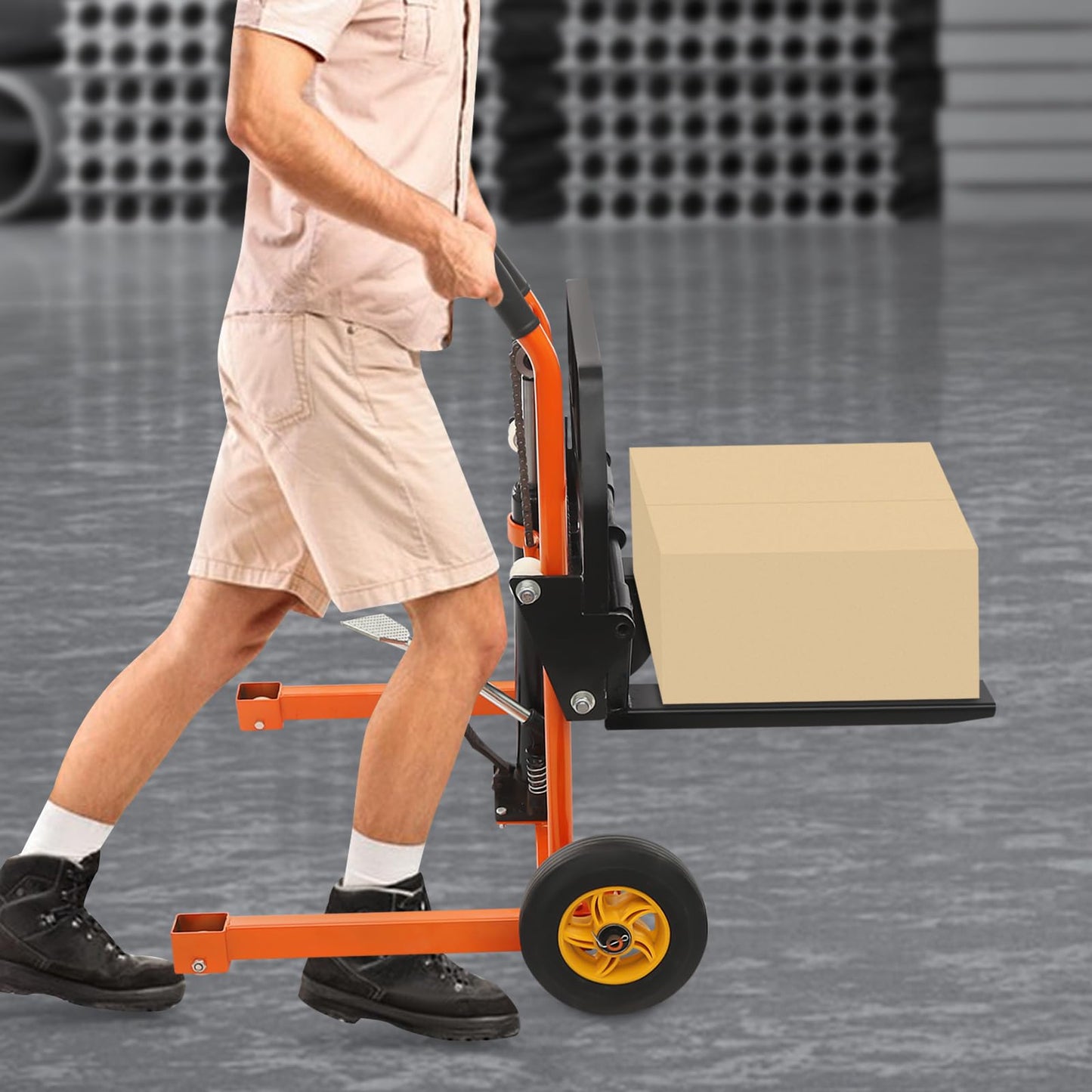 Hydraulic Material Lift Stacker | 441lbs Capacity Adjustable Pallet Truck Dolly with 9" Casters | 3.94-23.6" Fork & 2.36-15.7" Lift Height | Alloy Steel Heavy Duty Hand Truck for Warehouse/Workshop