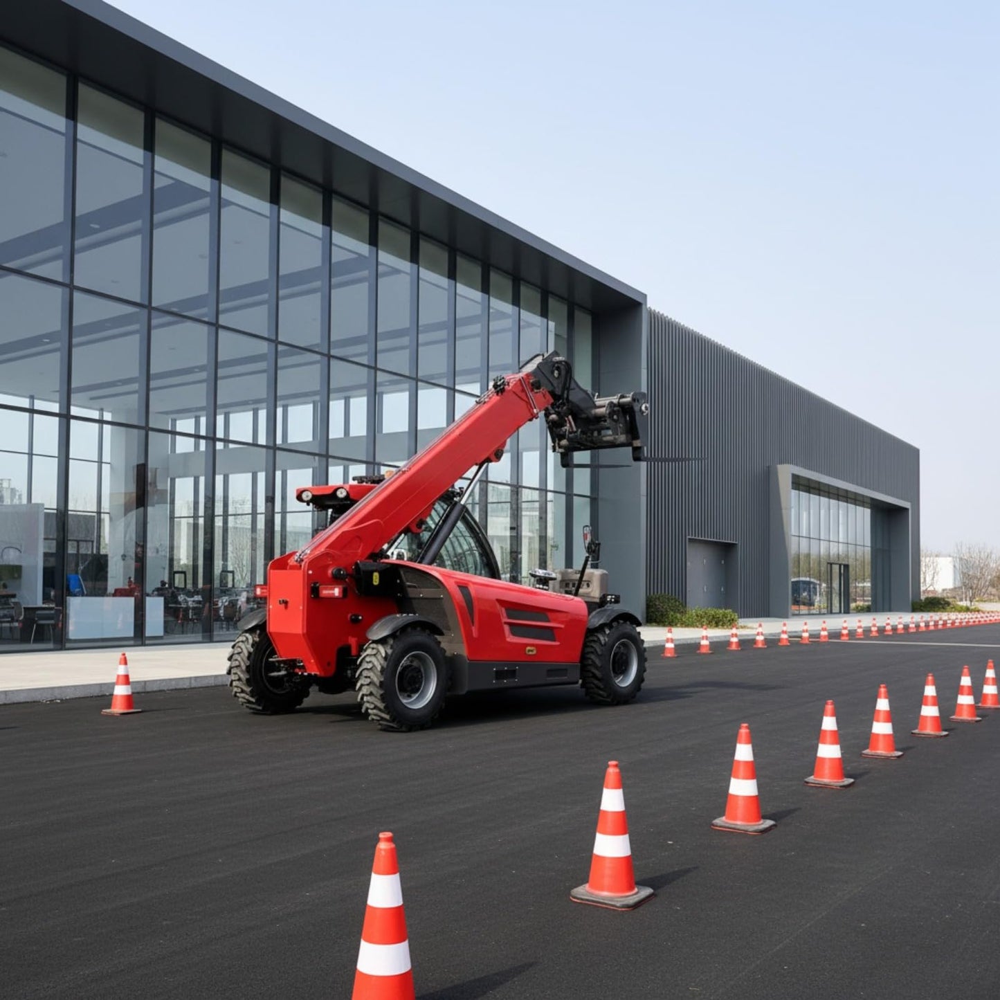Rough Terrain Telehandler Forklift for Farm and Warehouse Material Handling, Telescopic Reach Lifting Equipment with Enclosed Cab for Outdoor Loading Operations