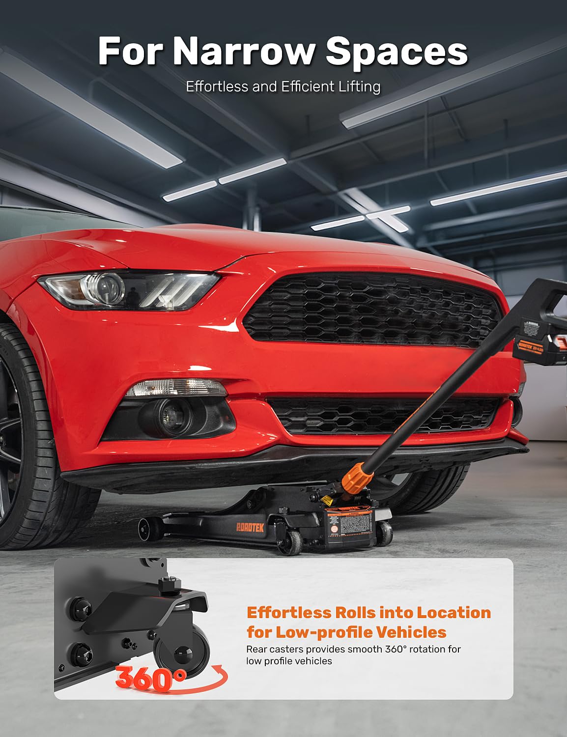 ROADTEK 3 Ton Electric Floor Jack, Low Profile Jack for Quickly Car Lift, Hydraulic Service Jack, 6000 lbs Capacity. Lifting Range 3-3/8" to 20"(Caster Wheel)