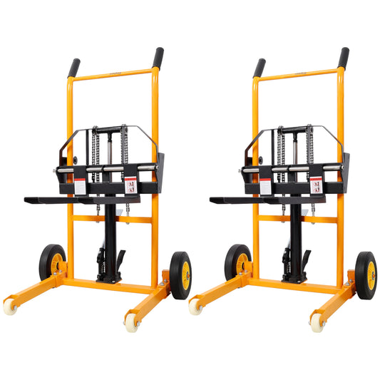 440lbs Hydraulic Material Lift Stacker, 35.5" Max Height, Fork Lift with Adjustable Forks, Manual Pallet Stacker Lift Dolly with Fixed Legs, Manual Forklift for Supermarket, Warehouse, 2PCS, Blue