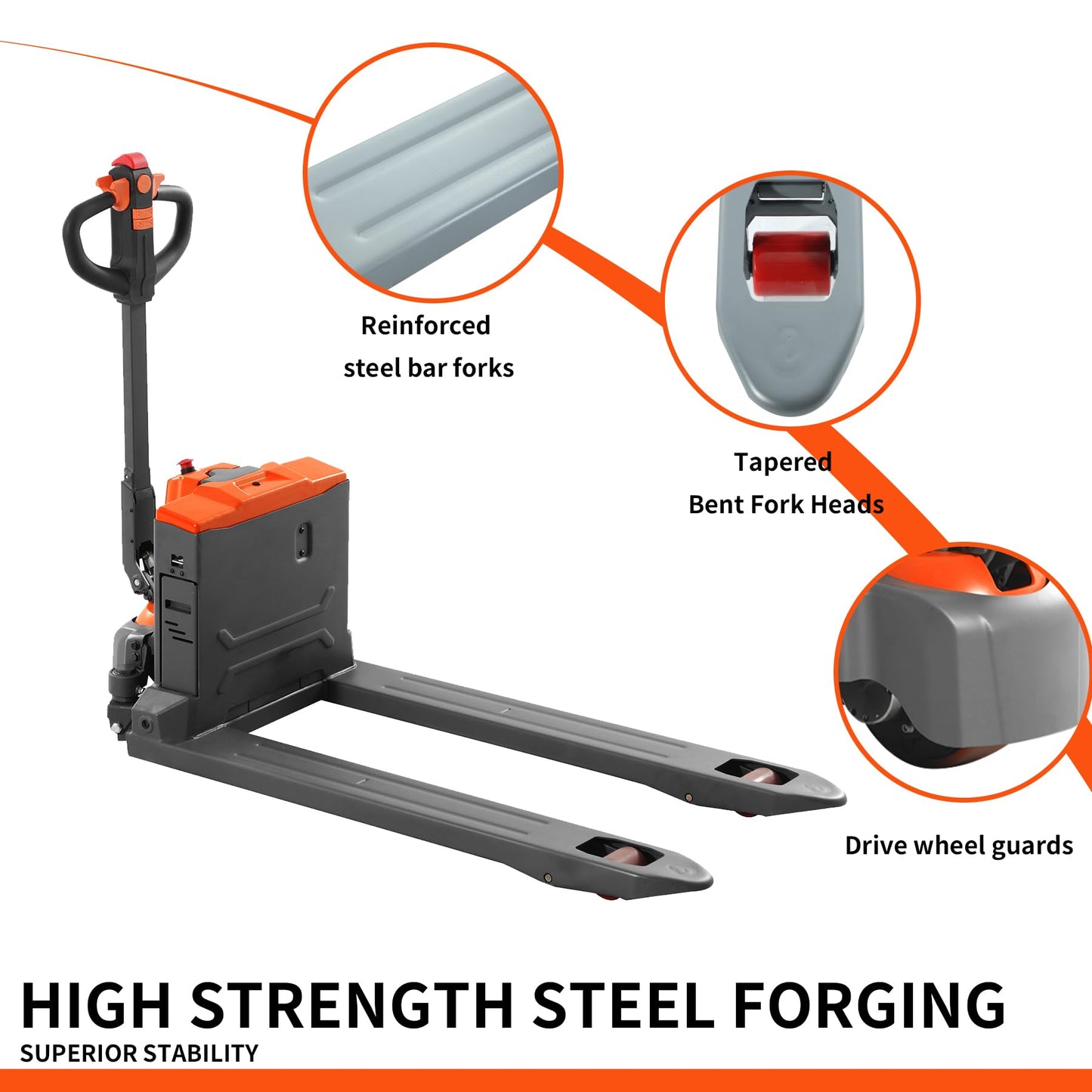 Tory Carrier Electric Pallet Truck 3300 Lb. Cap. Heavy Duty Pallet Jack 48 x 27 Forks Size Big Capacity Li-ion Battery