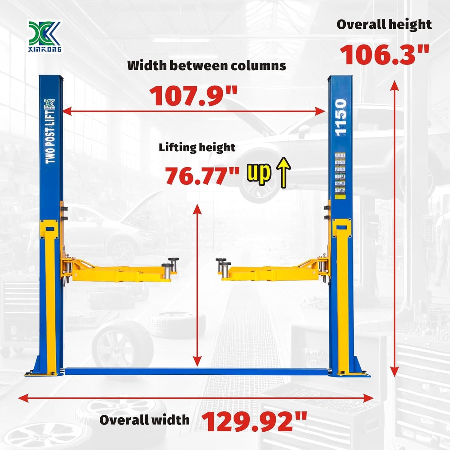 XK-1150 Auto Lift Truck Hoist 2+3 Enhanced Auxiliary Arm Car Lift 110V Capacity 11500 Lbs Two Post with 36 Months Parts Replacement