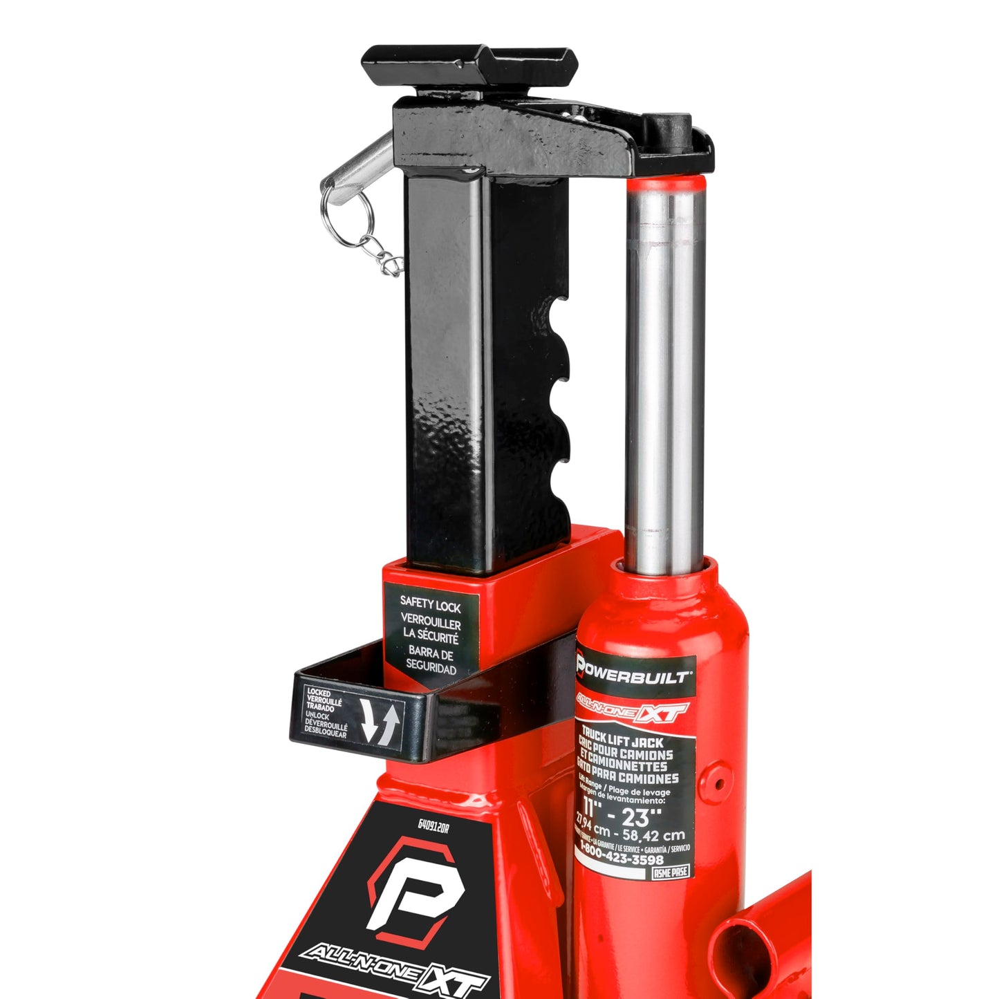 POWERBUILT 3 Ton All-in-One Hydraulic Bottle Jack and Jackstand in One, Compact, Wide Base, 11-21 inch Range, Eliminates Jackstands, for Trucks, SUVs, RVs, Trailers, Not for Sedans (Orange) 640912OR
