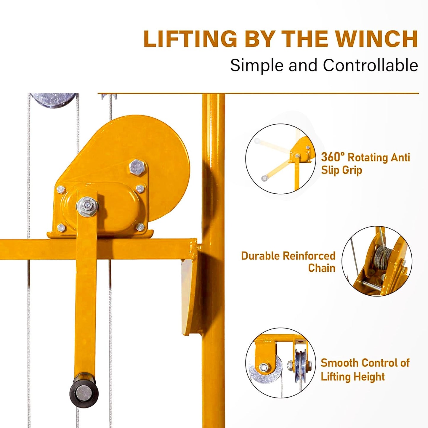 Material Lift Winch Stacker, 330 lbs Capacity Table Cart, 40.5" Lifting Height Manual Forklift Stacker, Pallet Jack Truck Dolly with Swivel Casters and Lift Plate (Yellow)