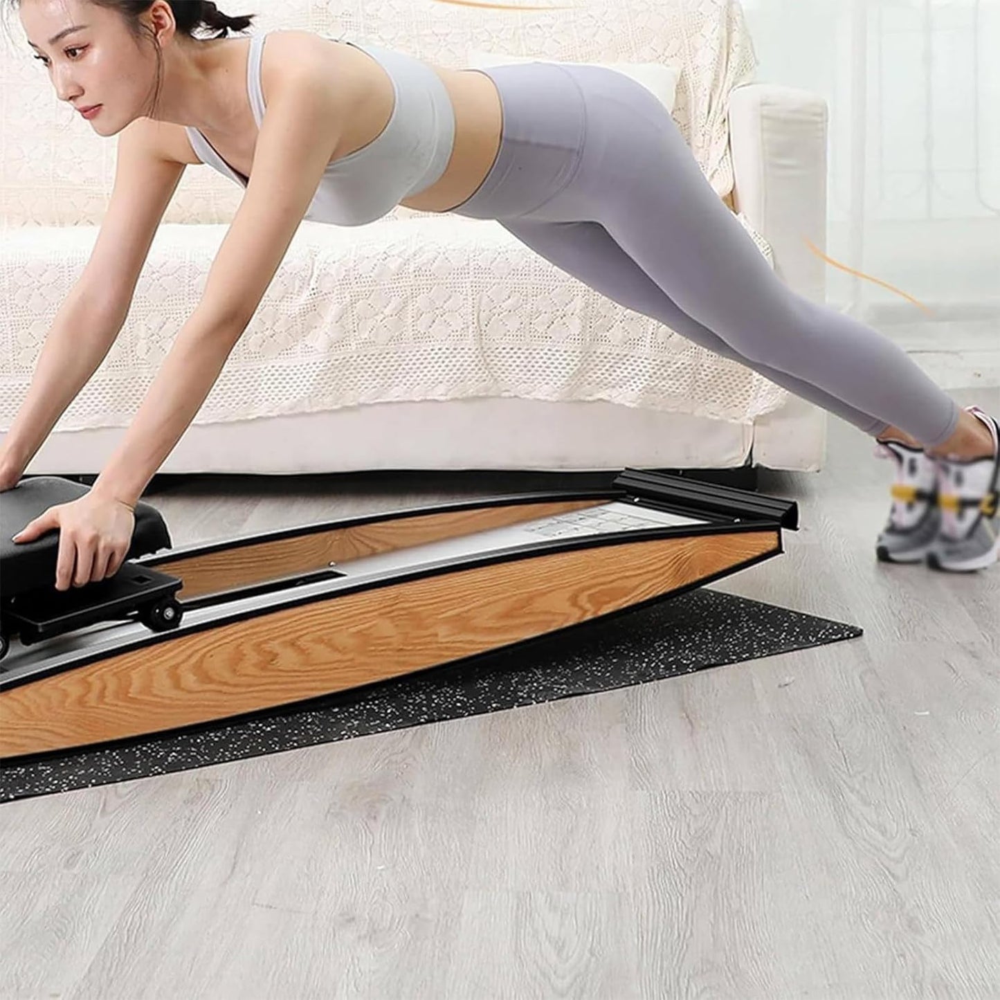 Indoor Ski Trainer, Balance Workout Simulator for Skiing, Exercise Machine with Adjustable Resistance, Includes Poles & Mats for Home Fitness