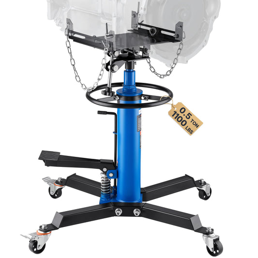 VEVOR Transmission Jack, 33"-67" High Lift, 1100 lbs Hydraulic Telescoping Transmission Jack, 2-Stage Transmission Stand 1/2 Ton Capacity with Foot Pedal, 360° Swivel Wheel, Garage/Shop Lift Hoist