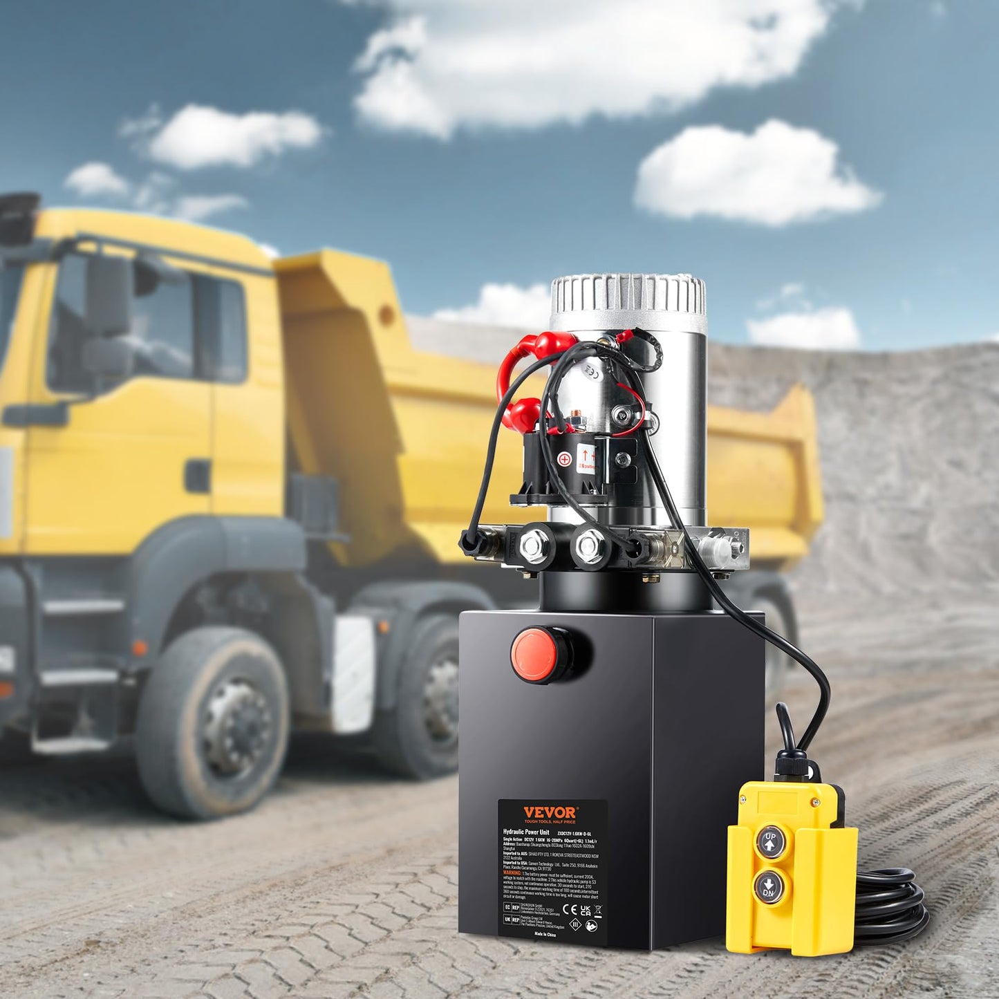 VEVOR 6 Quart Power Unit Double Acting, 3200 PSI Max Relief Pressure, DC 12V Hydraulic Pump for Dump Trailer Car Lifting