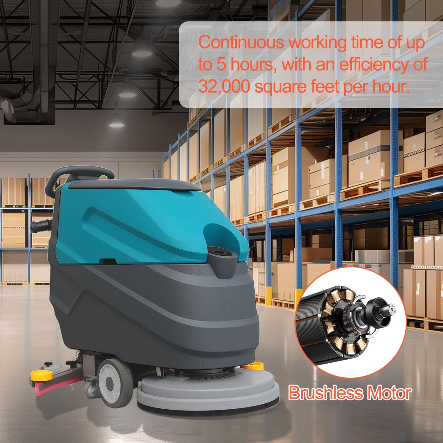 KARHDIR Walk-Behind Floor Scrubber Dryer with 22" Scrub Path, 18.5-Gal Recovery Tank, Battery Powered, High Efficiency for Large Areas