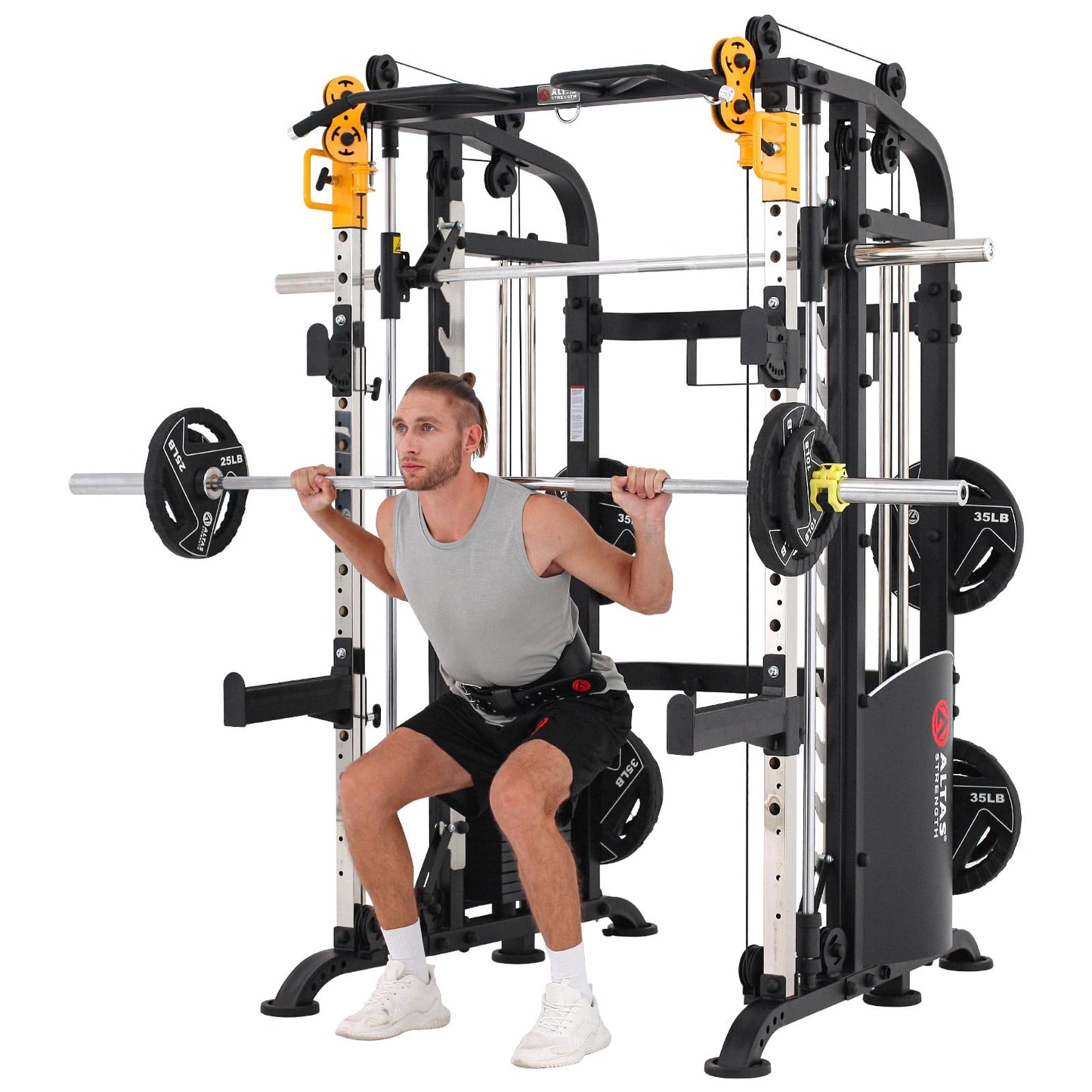 Altas Strength Smith Machine Home Gym 1000 lbs Capacity 2000 lbs Cables Strength Training Power Cages for Squats Presses Pulling Deadlifts Light Commercial Equipment Easy Assembly M810