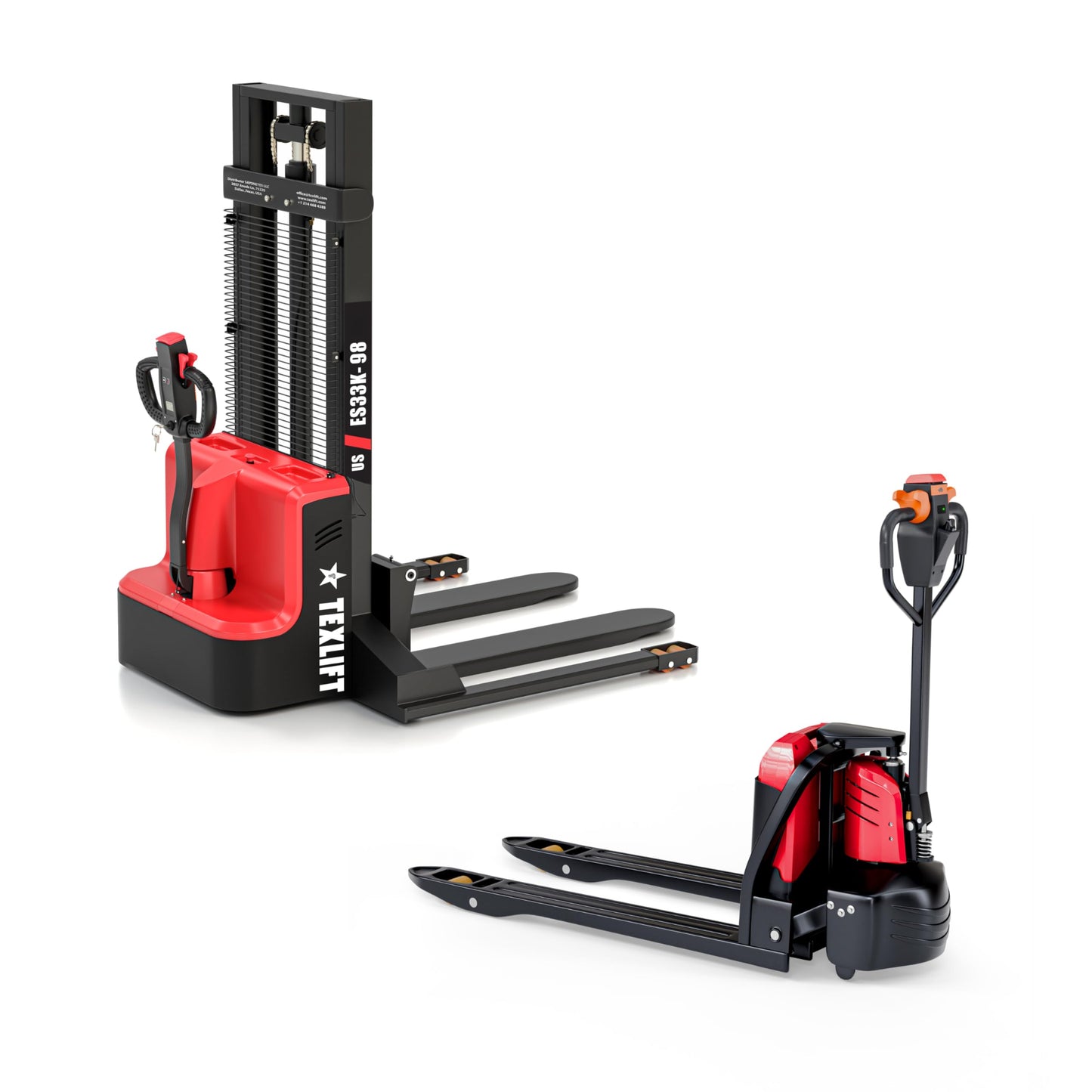 Electric Pallet Stacker & Electric Pallet Jack Combo – 3300 lb Capacity, 98″ Lift Walkie Stacker + 48″x27 Fork Material Lifter Truck, Battery Powered Warehouse Material Handling Equipment