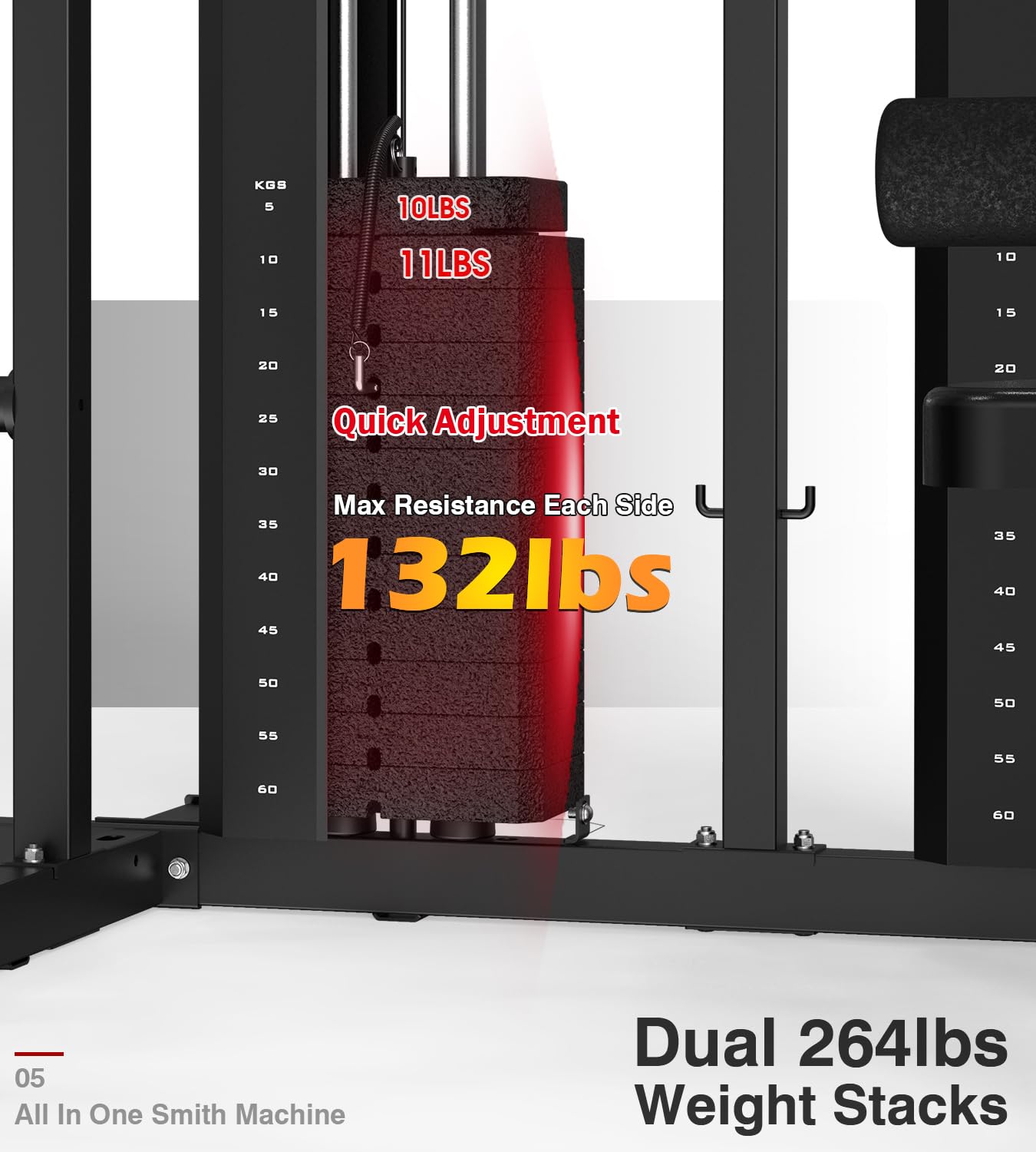 DONOW Smith Machine with Weight Stacks, Power Cage Home Gym System with LAT Pulldown Cable Crossover Multi-Functional Trainer with Dual Pulley System with Weight Bench Cast Iron Weight Plates 240lbs