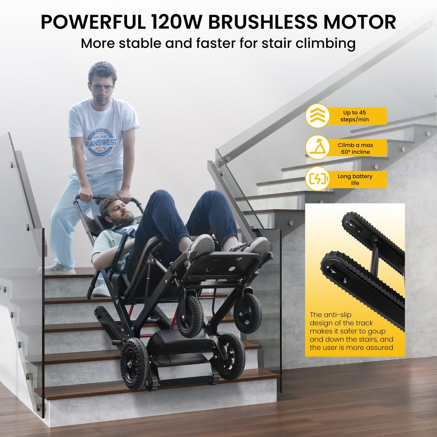 Electric Stair Climbing Wheelchair Foldable Stair Lifts for Seniors 450lbs Load Capacity Motorized Stair Chair Stairlift with Seat Belts Comfortable Cushion Powered Wheelchair (NXN20-205, NXN20-205M)