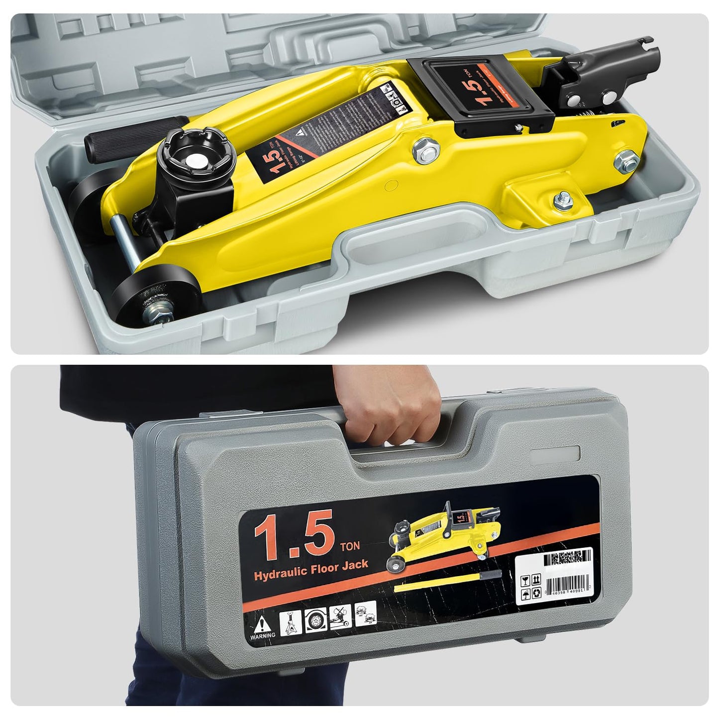 DNA Motoring Low Profile Hydraulic Trolley Service/Floor Jack, 1.5 Ton (3000 lbs) Capacity, Lifting Range 5.3"-12", Yellow, TOOLS-00326-YL