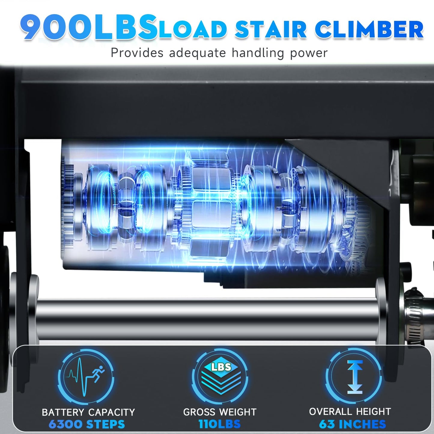 900 LBS/408kg Electric Stair Climbing Hand Trucks, Heavy Duty Hand Trucks, High Load Capacity Dolly Cart with 3 Ropes, Carry Heavy Object Effortless for Furniture Logistics Warehouse (Black+Silvery)
