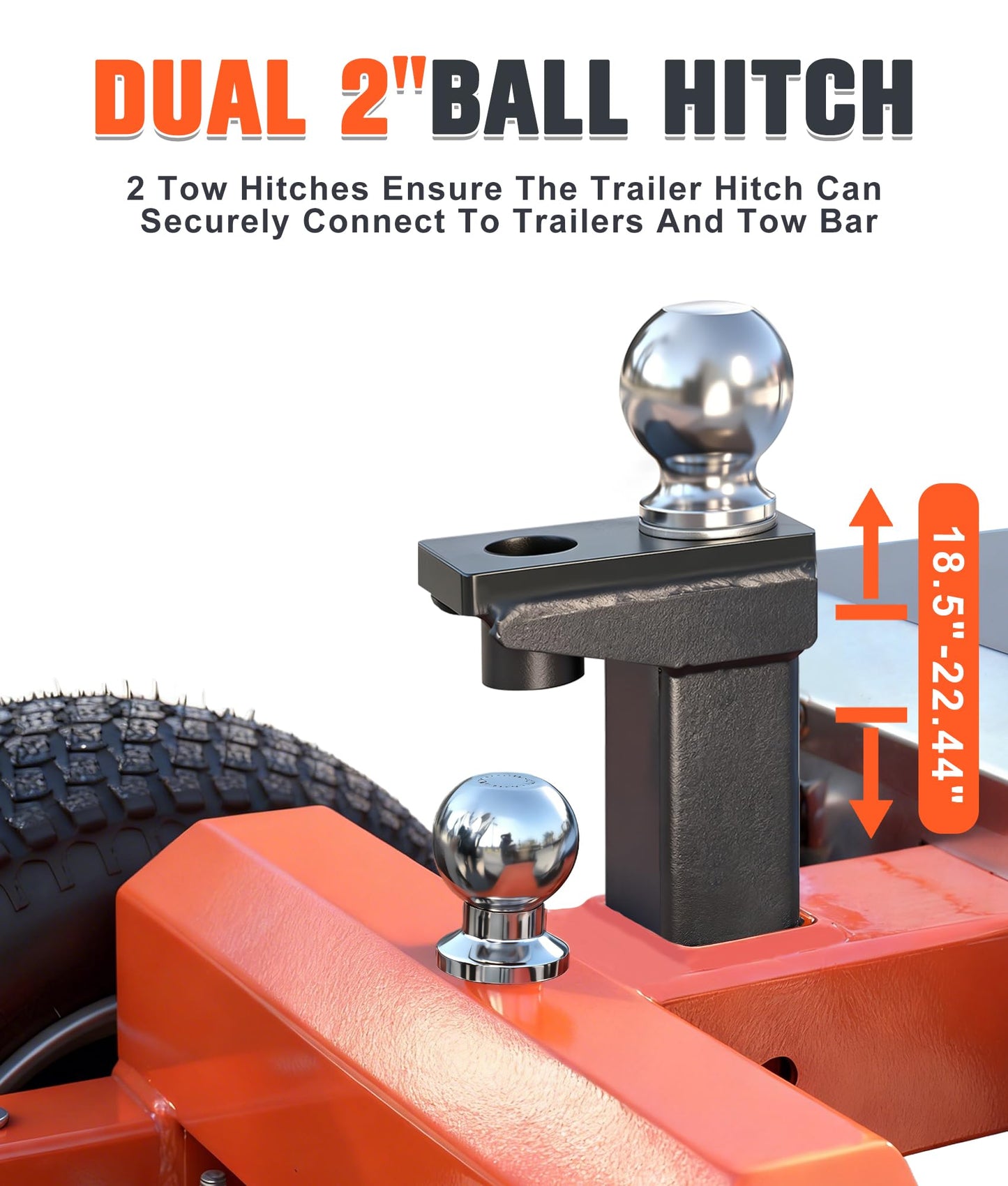 Gasgo Electric Trailer Dolly – 7500 Lbs Capacity, All-Terrain 6-Wheel Anti-Tip Design, Handheld Reverse/Drive/Brake Control, Dual 2" & 4" Ball Hitch Mount for RVs, Car Trailers, Campers (Orange)
