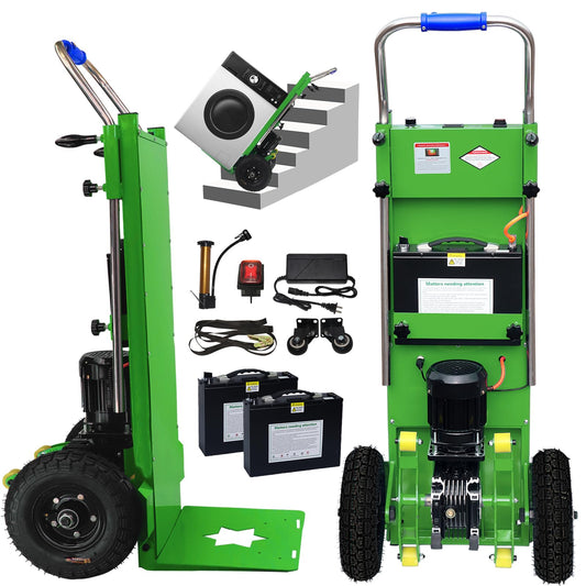 Electric Stair Climbing Dolly, Easy Up/Down with Solid Rubber Tires, 880lbs Capacity Heavy Duty, 1500W Electric Stair Climbing Hand Truck for Moving Logistics Distribution (Green 2 Batteries)