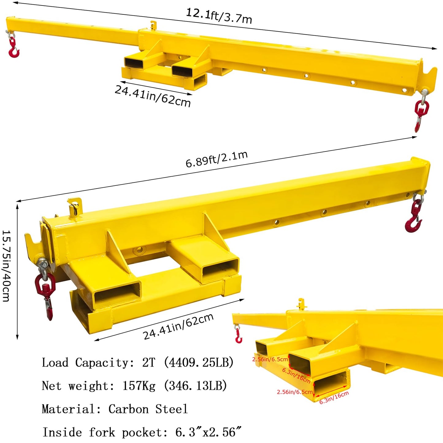 WYDDDARY 4409.25LB Transverse and Longitudinal Bidirectional Forklift Telescopic Boom Dual-Purpose Adjustable Mobile Crane Lifting Hoist Truss Jib Boom for Lifting and Hoisting