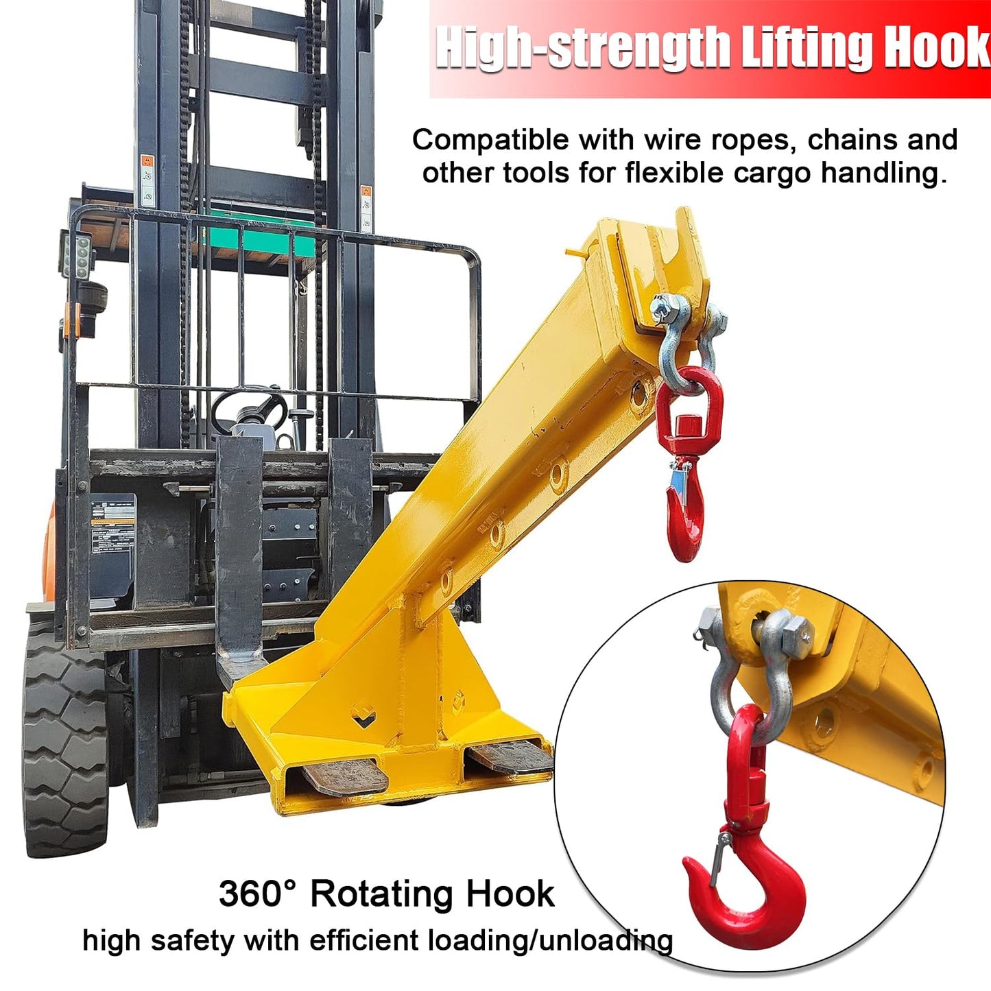 EQCOTWEA 4-Ton Telescopic Forklift Crane Boom Mobile Adjustable Lifting Jib with 8800LB Capacity & 94.5" Extendable Truss Arm, Heavy-Duty Lifting Hoist Truss Jib Boom for Forklifts and Hoists