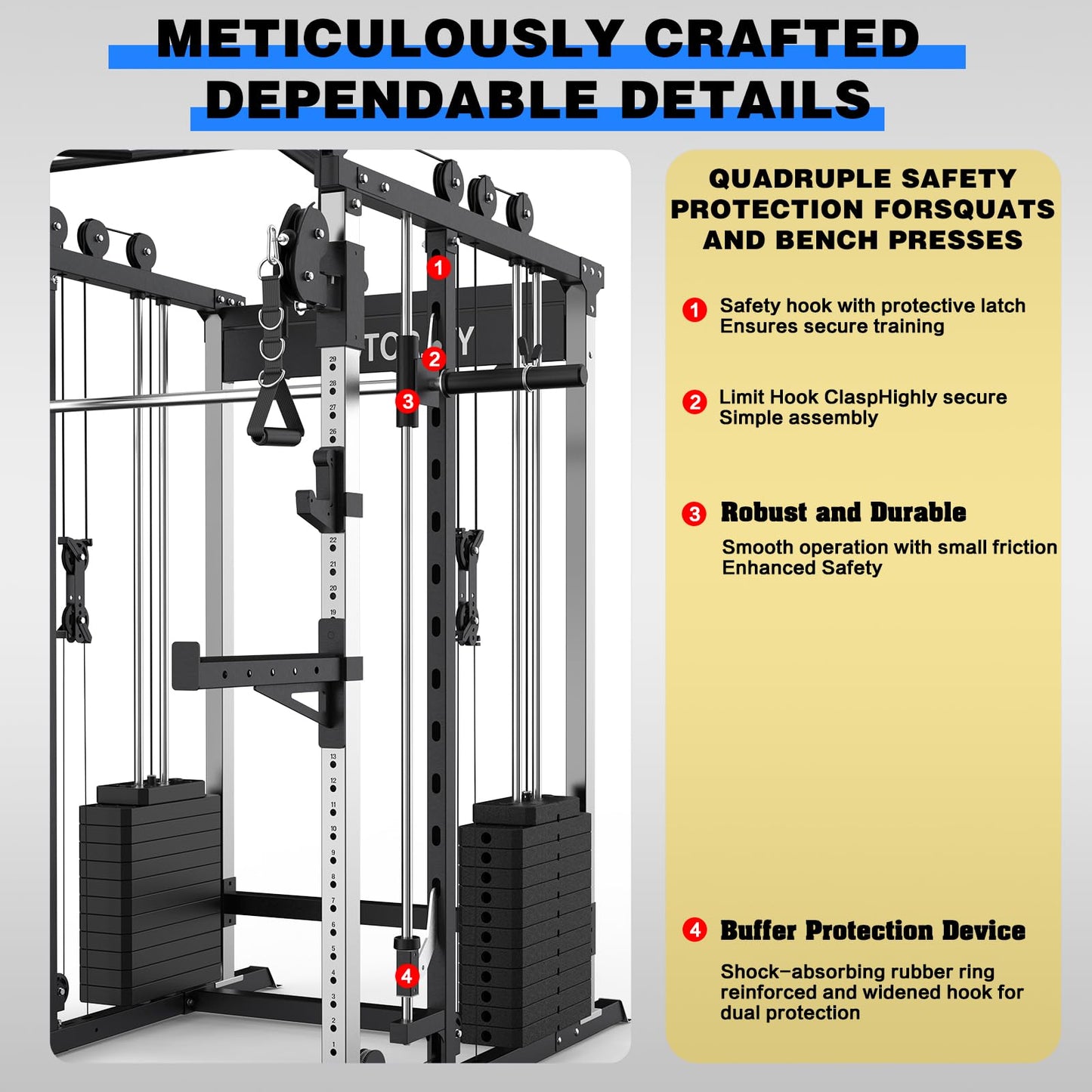 AOTORJAY Smith Machine Strength Training Squat Rack with Smith Bar, Power Cage with LAT Pull-Down Systems, Cable Crossover Machine for Home Gym (Smith Machine with 352lbs Weight Stack)