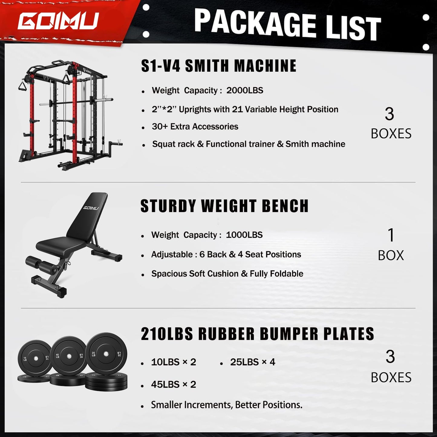 Goimu S1-V4 Smith Machine, 2000LBS Power Cage with Cable Crossover System, All-in-One Squat Rack with Smith Bar, Workout Cage Strength Training Equipment with Attachments (210LB RD Smith Machine)
