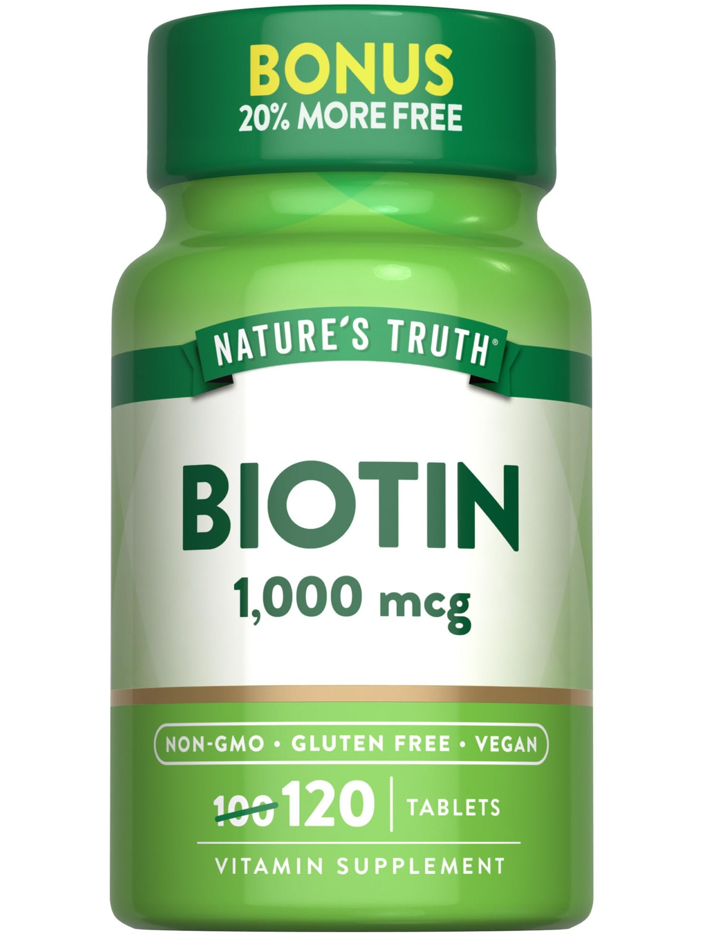 Nature's Truth Biotin 1000mcg | 120 Tablets | Vegan, Non-GMO, Gluten Free Supplement