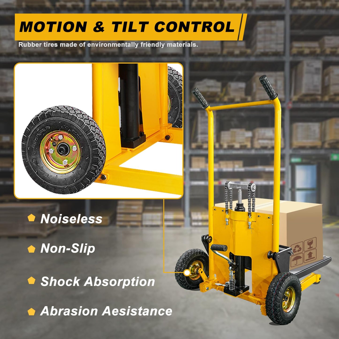 VisHomeYard Material Lift Winch Stacker, Pallet Truck Trolley, Lift Table, Forklift, 440 lbs, 35.4“ Max Lift, Wheel casters