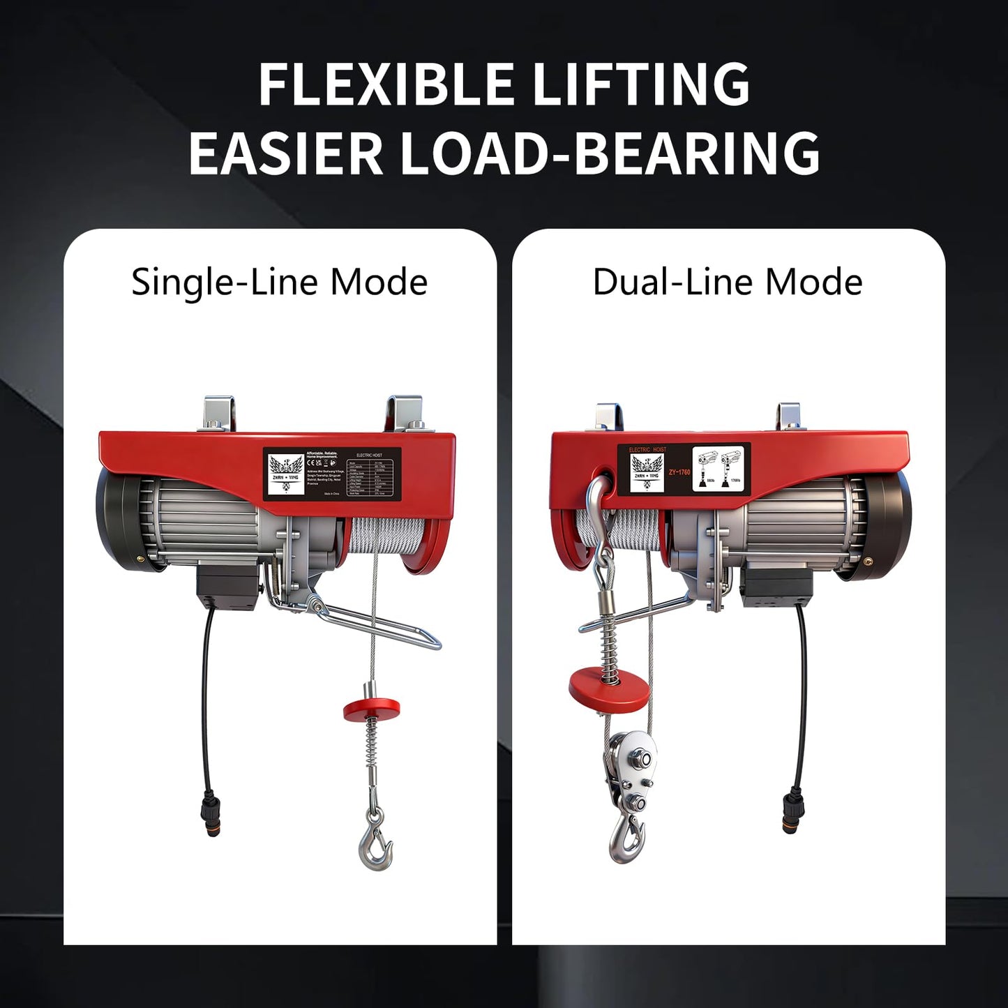 ZHAN · YING Electric Hoist, 1760 lbs 110V Electric Winch with 328 ft Wireless Remote Control, 40 ft Single Cable Lifting Height,Lift Hoist for Factories, Warehouses, Construction Site, Attic