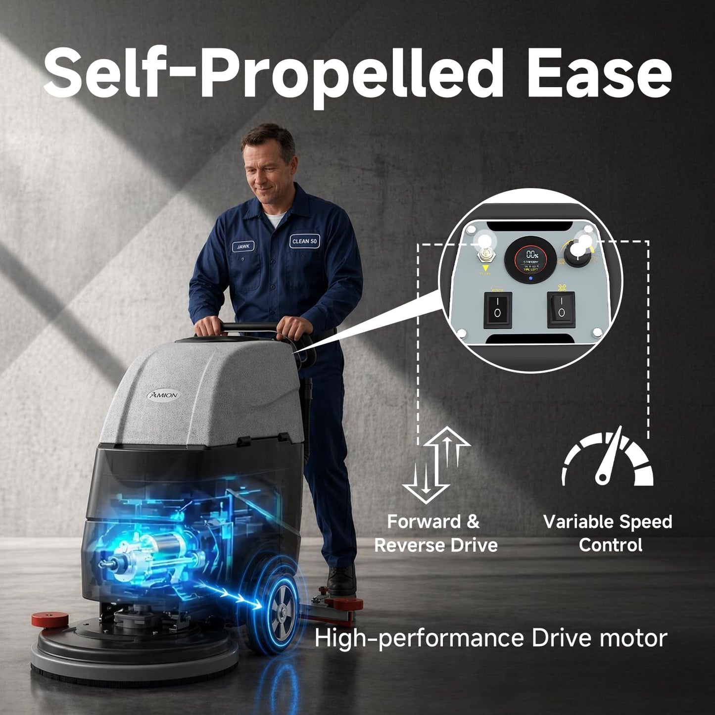 AIOLITH AF2217 Auto Self-Propelled Floor Scrubber Kit, 22" Path, 17-Gal, Up to 38000 ft²/h, Lithium Battery, Heavy-Duty & High-Efficiency Cleaning for Warehouses, Schools, Hospitals, Malls