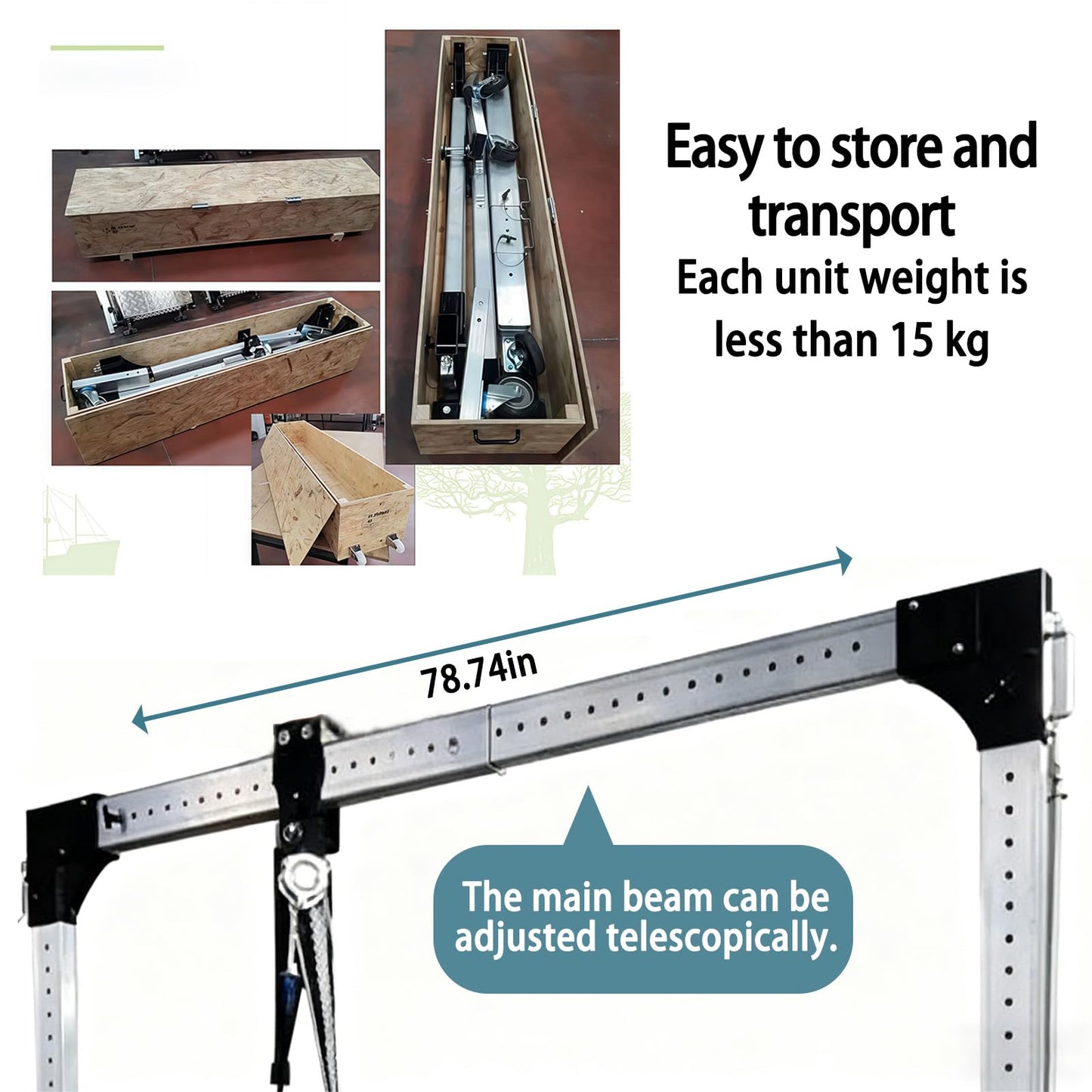 Portable Aluminum Gantry Crane 500KG/1100LBS Capacity Low Ceiling Car Lift with Adjustable Height 4.9-9.5FT & Width 5.3-7.5FT Shop Lift Hoist for Tight Spaces Difficult Terrain & Garage