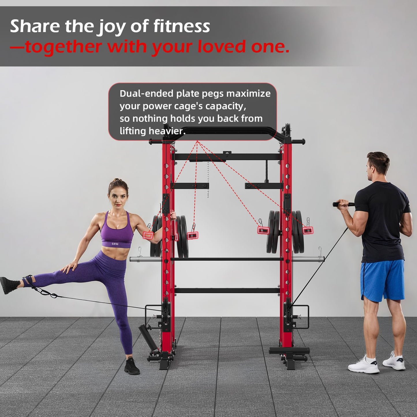 Smith Machine Home Gym with LAT Pulldown, Power Squat Rack Cage 2000lbs All in One Dual Cable Crossover Machine, Strength Training Power Cages with Pulley Workout System, Garage Bench Press