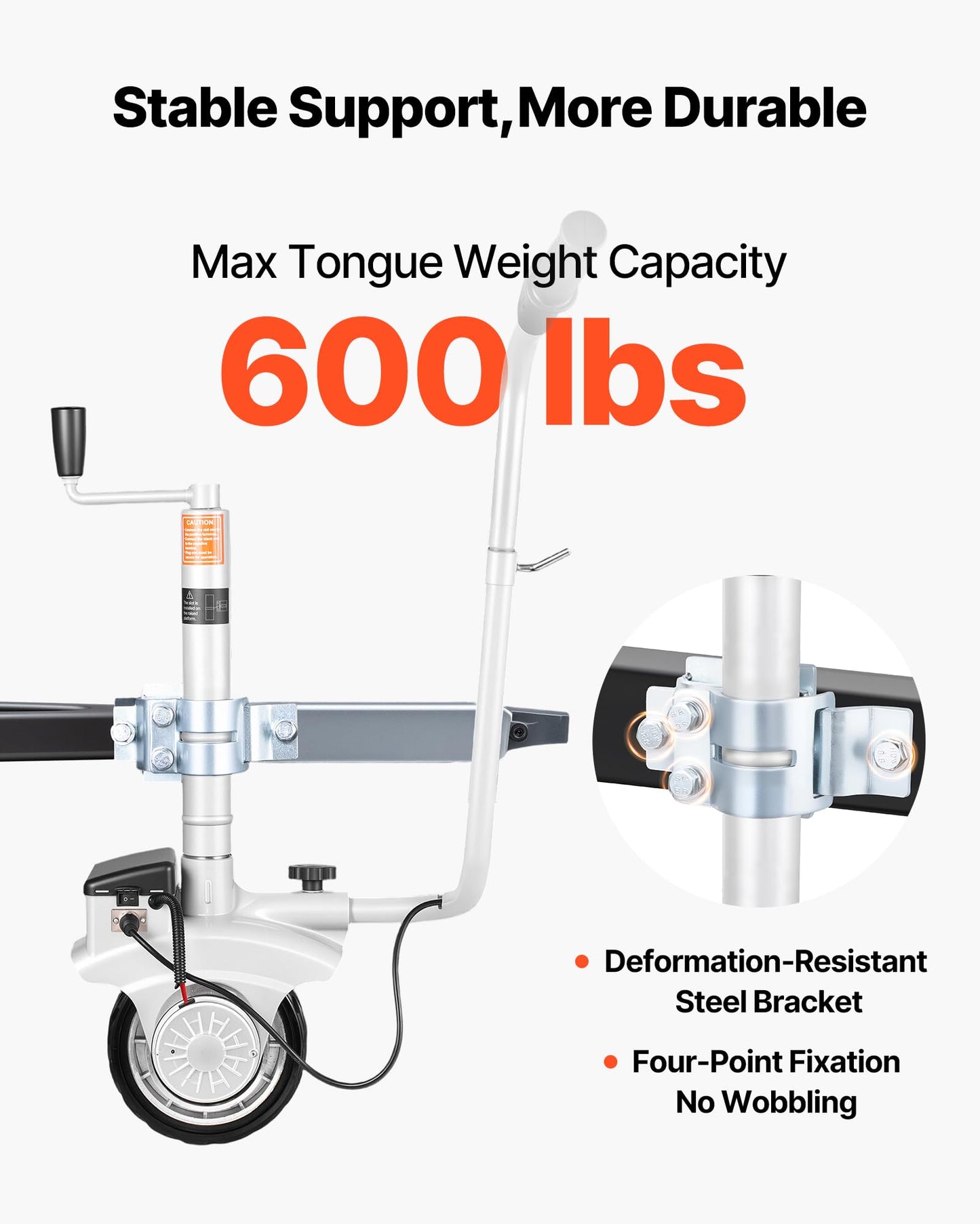 VEVOR Electric Trailer Dolly, 5500 lbs Towing Capacity, 380W 12V Motorized Jockey Wheel with 23 ft/min Moving Speed, 12.2-24.8 in Adjustable Clamp Height & 8 in Rubber Tire, for Moving Caravan Boat