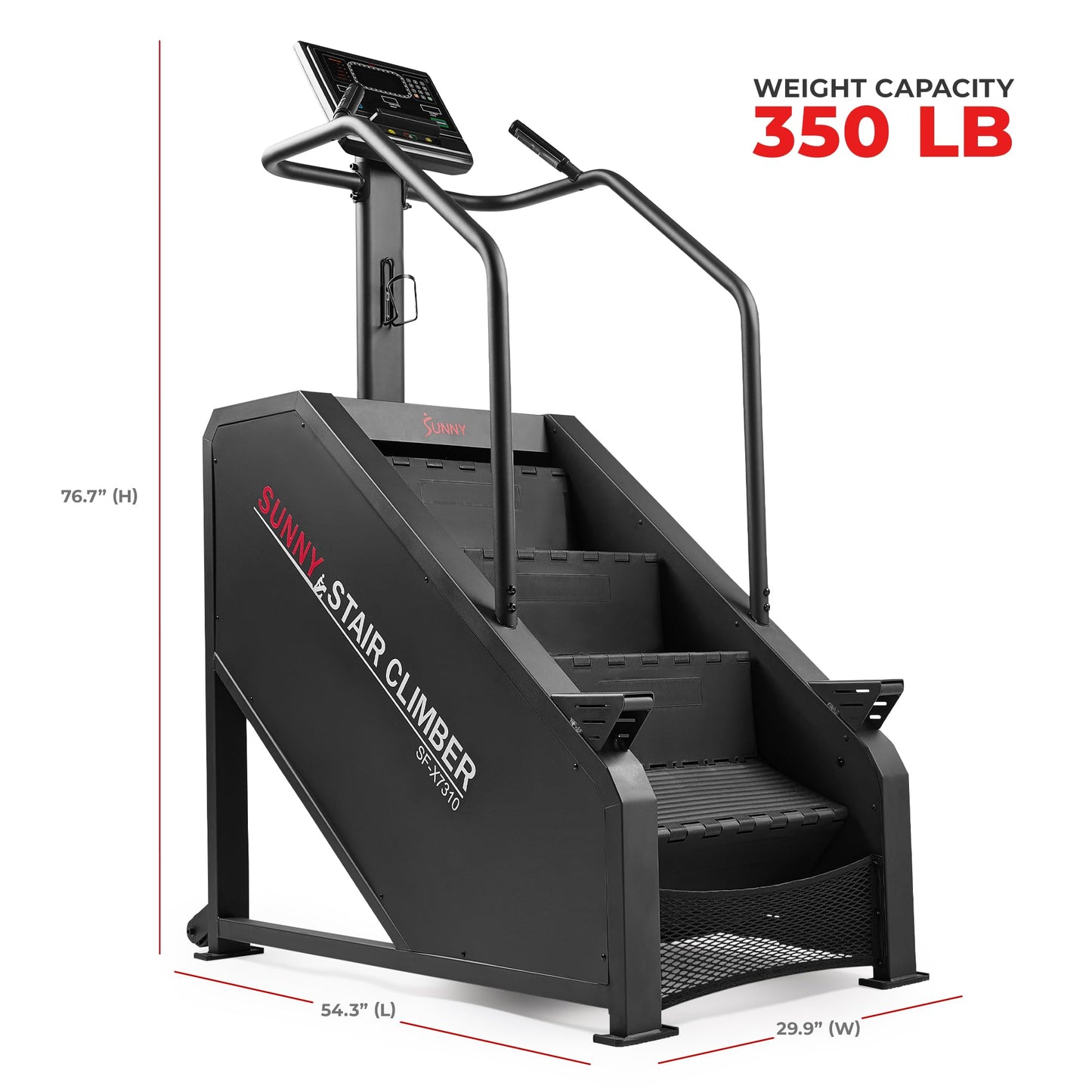 Sunny Health & Fitness Premium Smart Stair Climber – 15-Level Step Rate (24–164 Steps/Min), 8&4 Built-in Programs, Auto-Locking Pedals, 350 LB Capacity, Free SunnyFit App w/Dedicated SF-X7310 Program