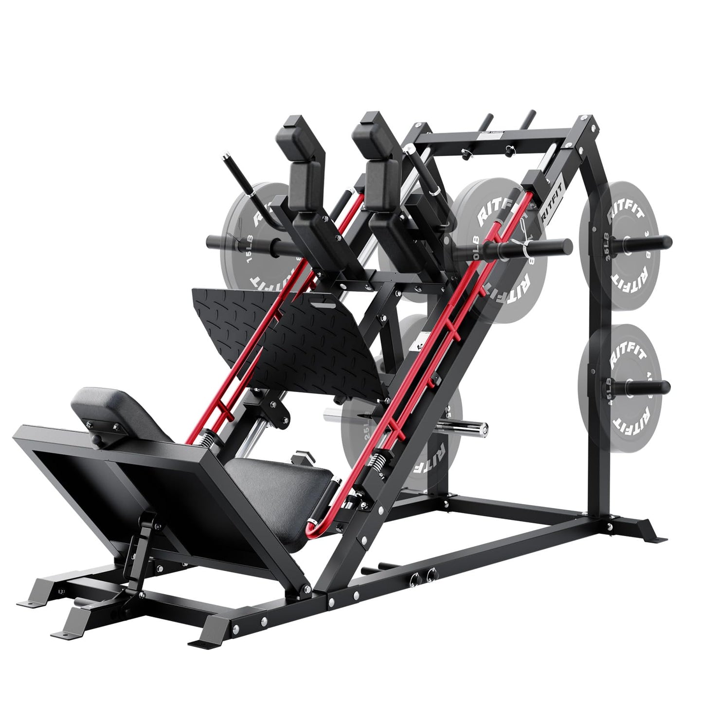 RitFit Gazelle Pro 3 in 1 Leg Press and Hack Squat Machine - High-Tensile Steel Leg Press Machine, 2000lbs Capacity, Adjustable Angles with Weight Storage (RED)