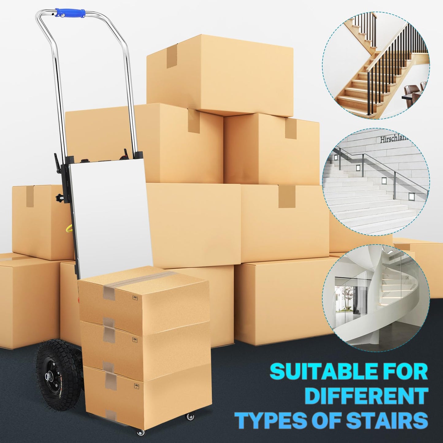 Electric Stair Climbing Dolly: 880lbs Capacity 1200W Foldable Stair Climbing Hand Truck - 3 Mode Stair Climber Hand Trucks with Telescopic Handle for Furniture Logistics Warehouse