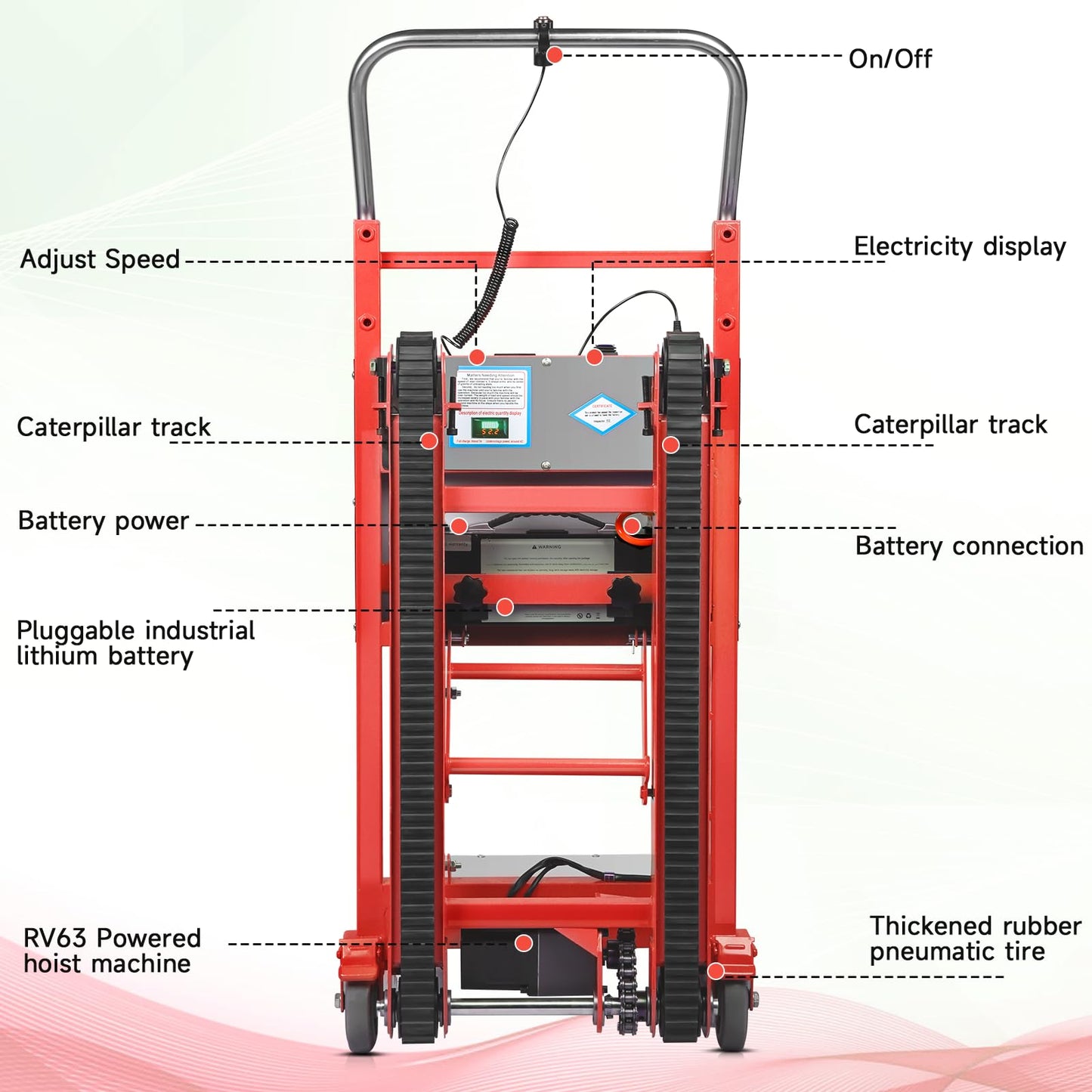 1250W Electric Stair Climbing Hand Truck with Rubber Tracks, 900lbs Stair Climber Trolley Lithium Battery with Safety Rope, Heavy Duty Stair Climber, Warehouse Logistics, Transport, Moving Furniture