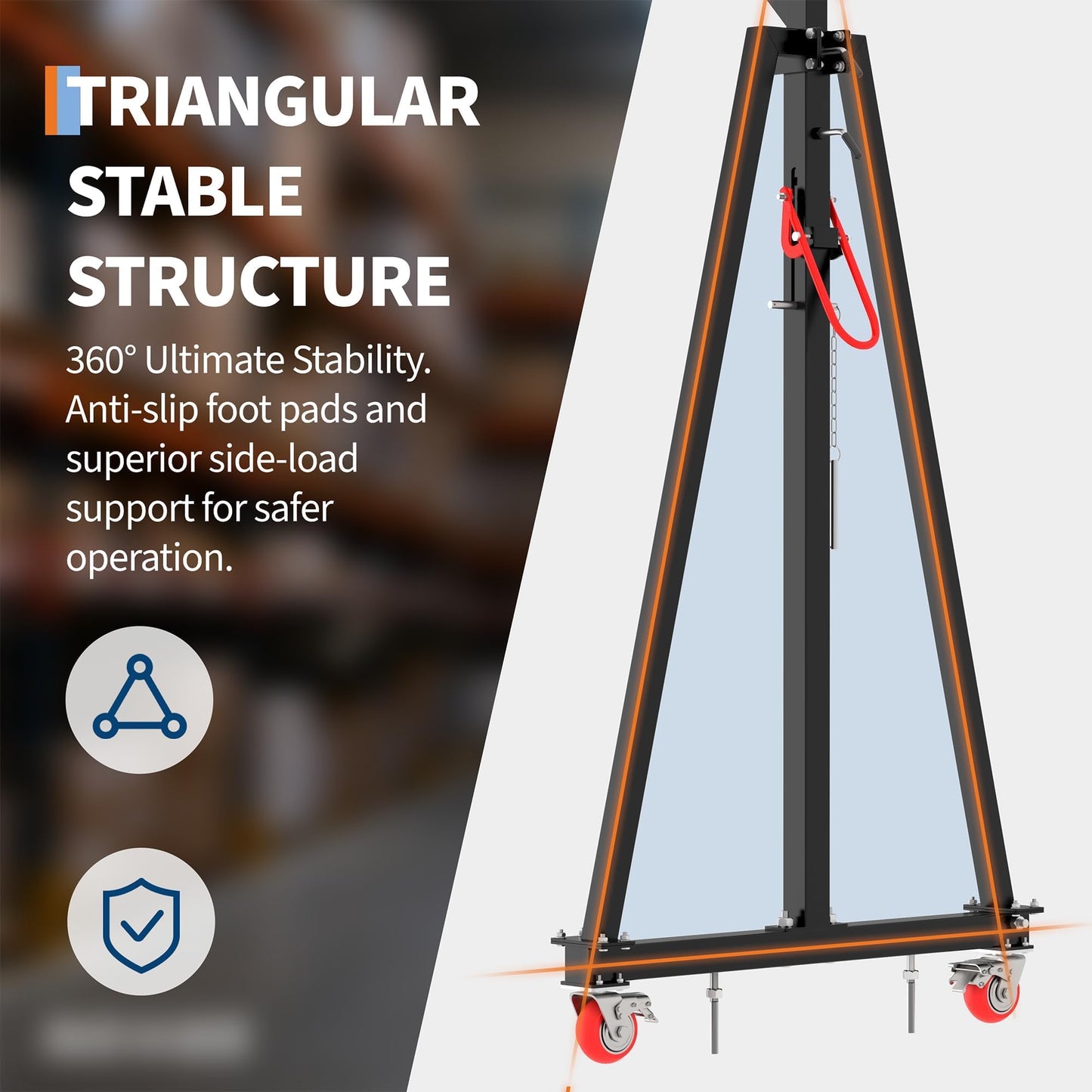Adjustable Gantry Crane 1 Ton 2200 Lb, 12 Height Positions 97-141 in, Triangle Base a-Frame, Heavy Duty Steel i-Beam, Portable Lifting Crane for Warehouse, Shop, Construction