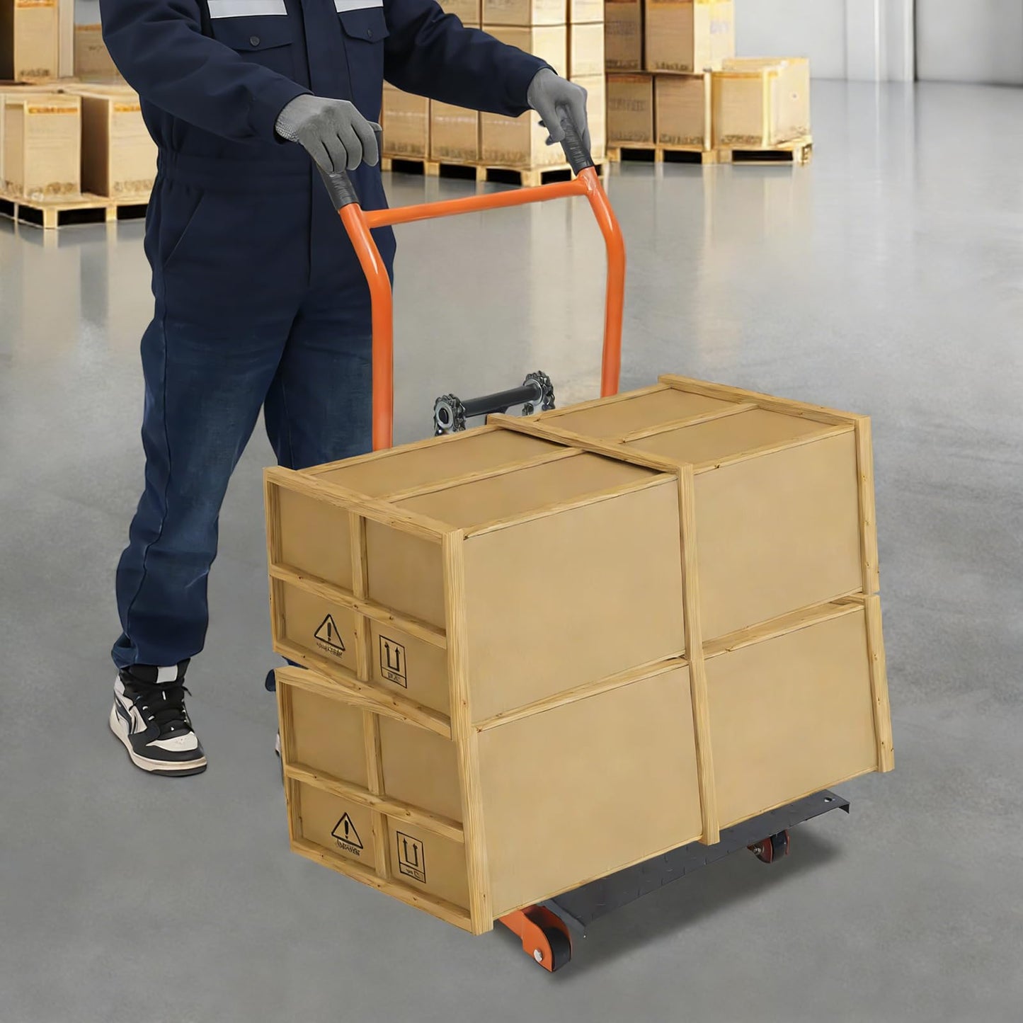 36 in Hydraulic Material Lift Winch Stacker 577 lbs Capacity Pallet Stacker, Hydraulic Material Lift Dolly with 9in Wheels Forklift with Lifting Plate Adjustable Lift Stacker
