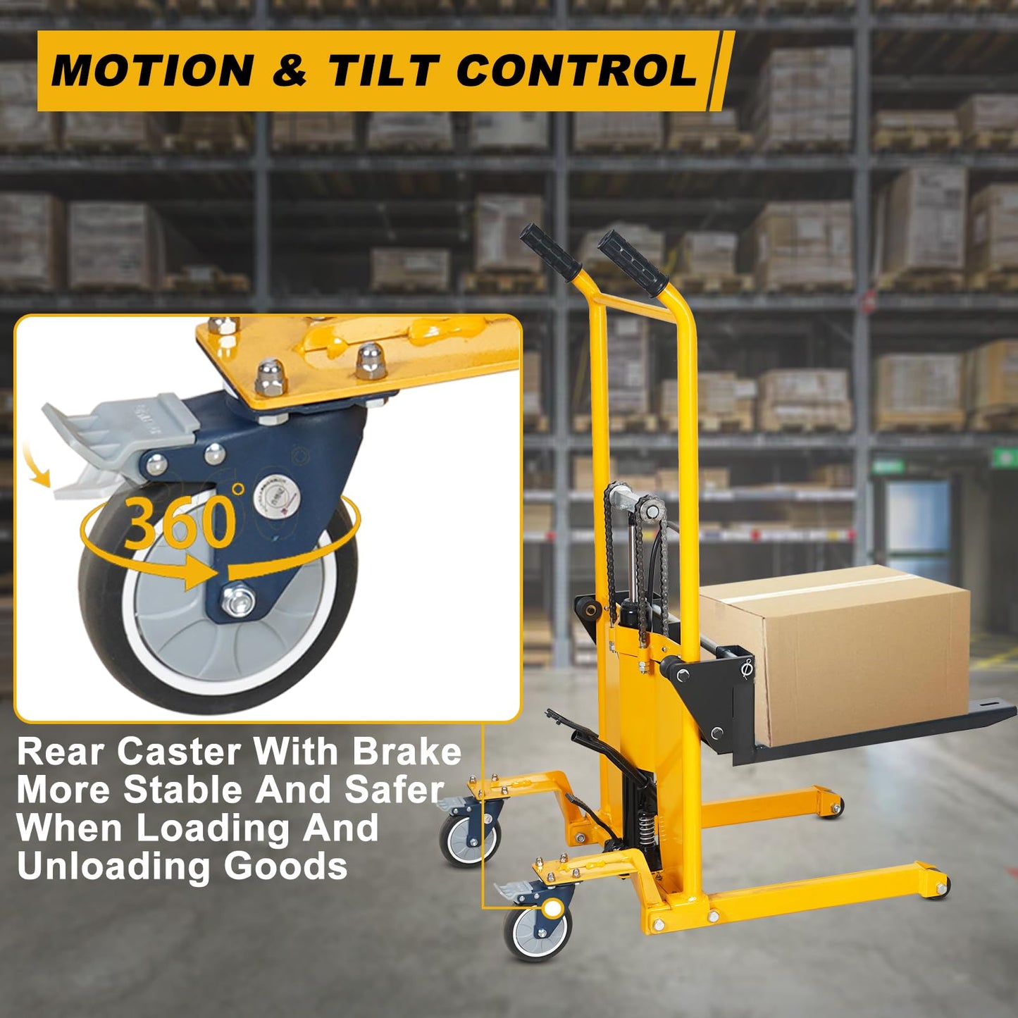 VisHomeYard Pallet Truck Trolley, Lift Table, 440 lbs 36“ Max Lift with 8” Wheels, Pallet Truck Dolly Lift Table Fork Lift, Swivel Casters