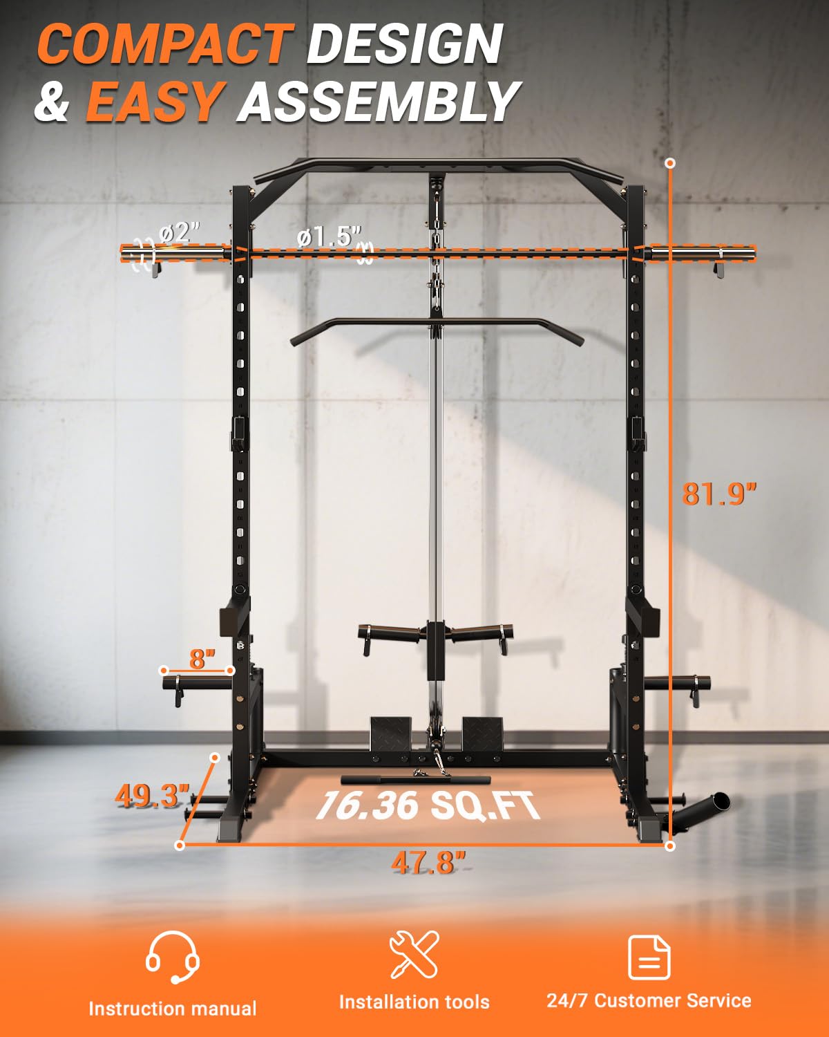 Smith Machine, 1000 LBS Squat Rack for Home Gym, LAT Pulldown Machine, Multifunctional Power Rack, Power Cage for Strength Training