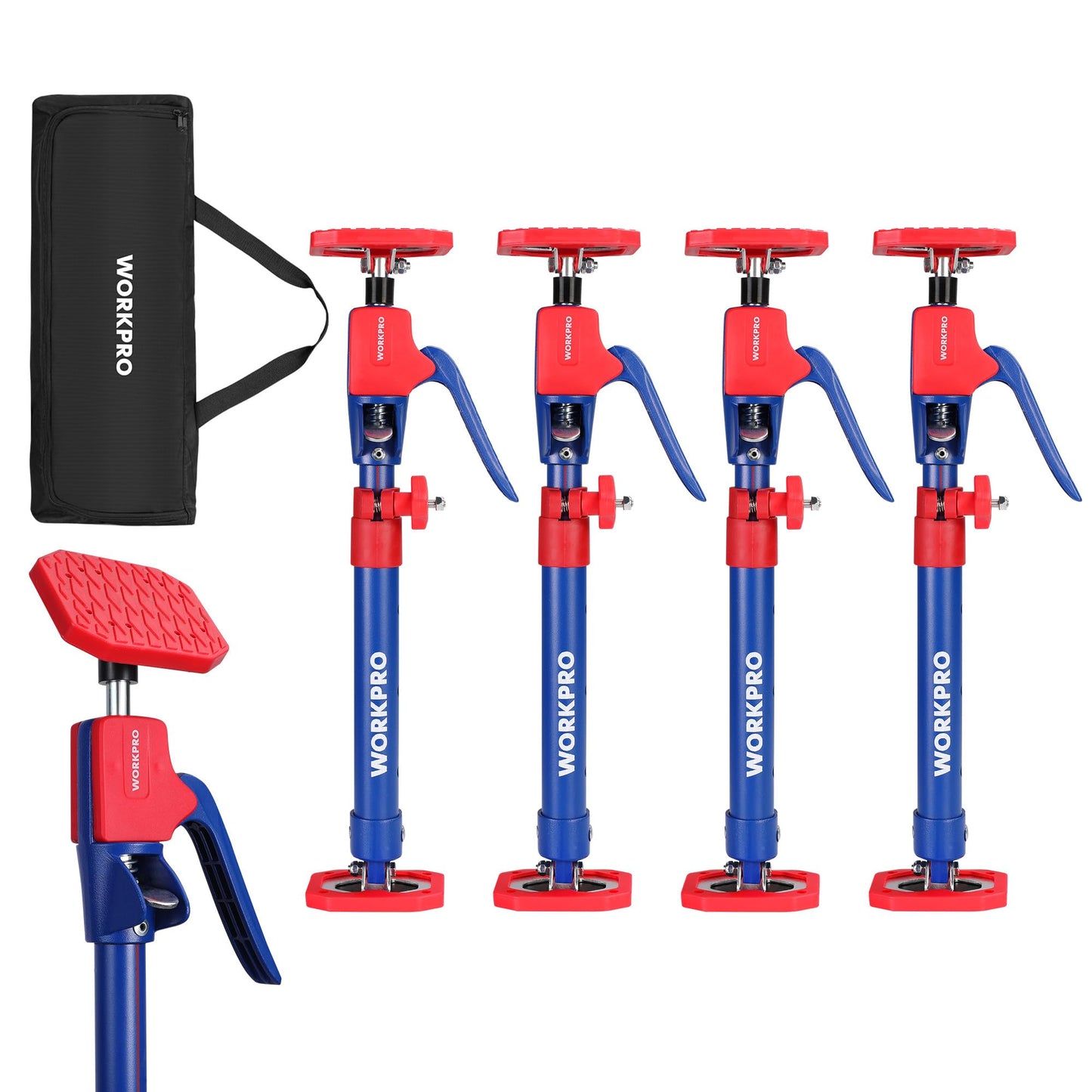 WORKPRO Cabinet Jack Support Pole, 18.5" to 29.5" Steel Telescopic Quick Support Rod Adjustable 3rd Hand Support System with 154 lbs Capacity for Cabinet Jack, Drywall Jack& Cargo Bars, 4-Pack