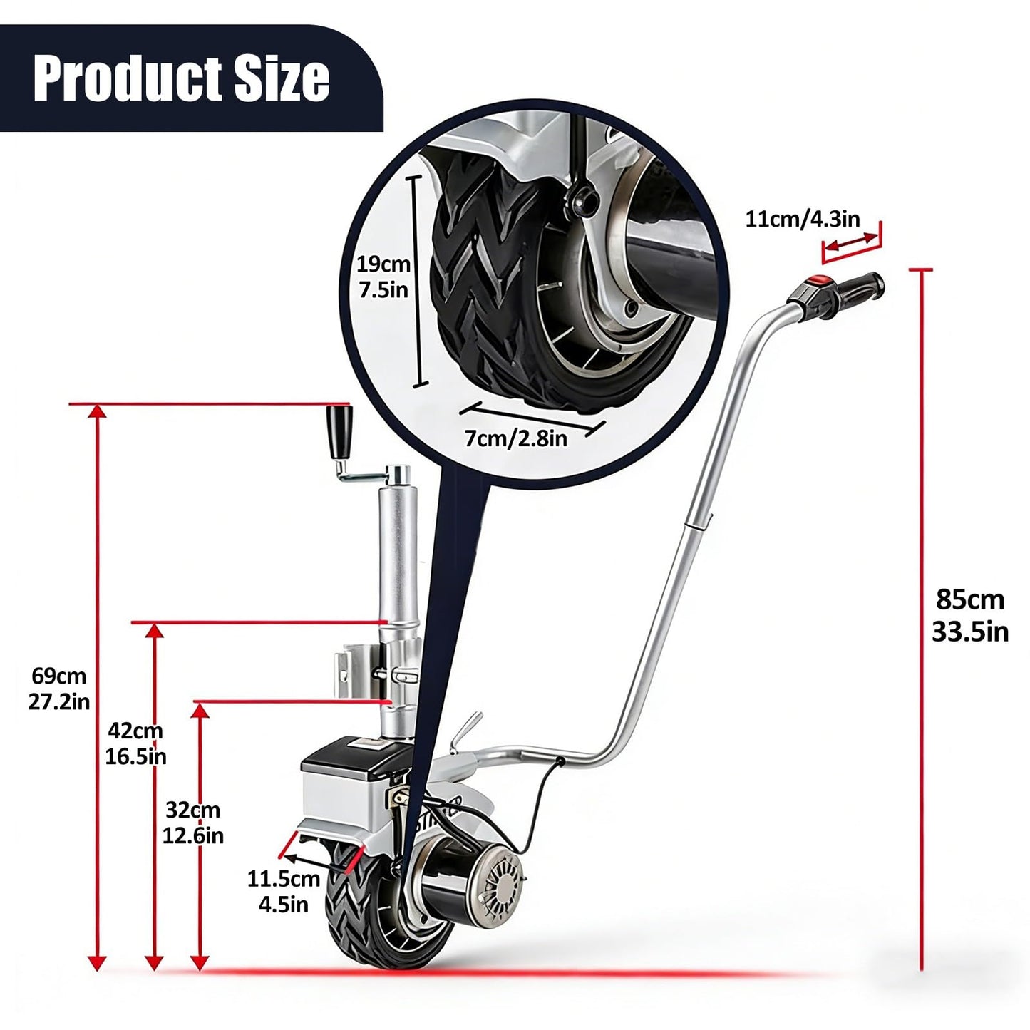 WNGJZZYC Electric Jockey Wheel, 5000 lbs Towing Capacity, 12V/350W Trailer Dolly Electric, Powered Forward and Reverse, 8 in Rubber Tire, for Moving Caravan Boat